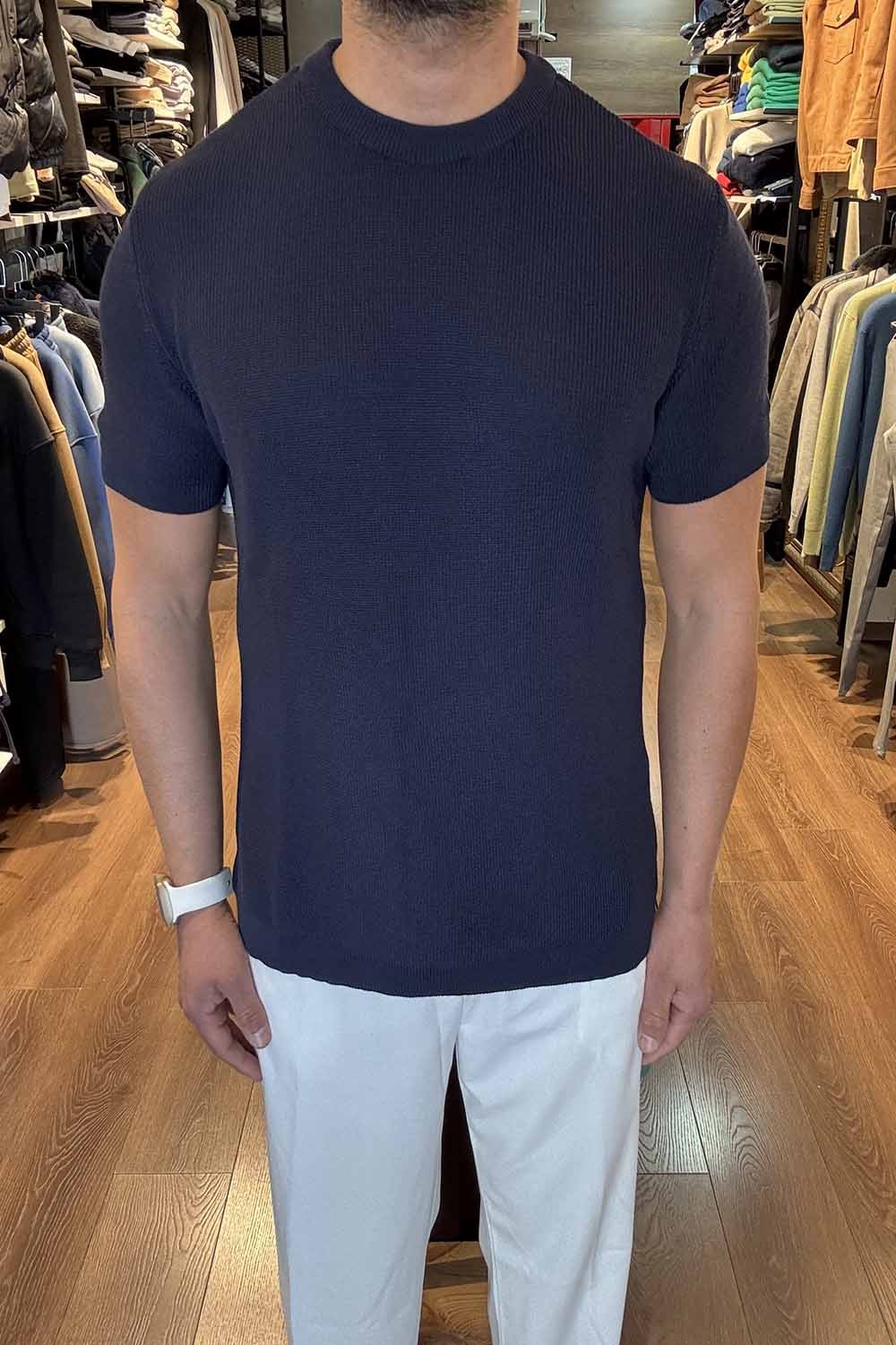 Lacivert Sıfır Yaka Triko T-Shirt CDD3056L