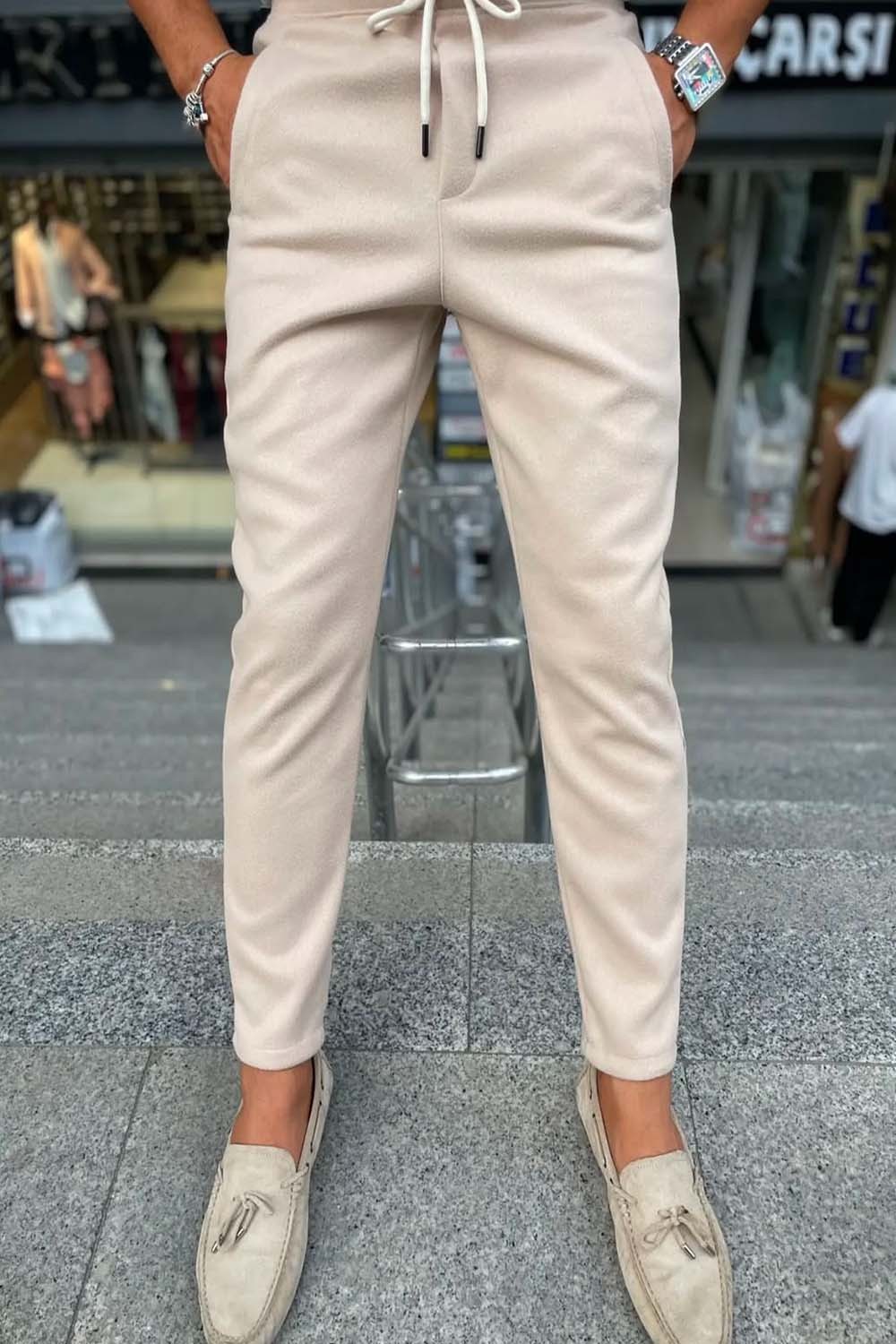 Bej Slim Fit Kaşe Kumaş Bilek Paça Jogger Pantolon DNT-PNT-BEJ