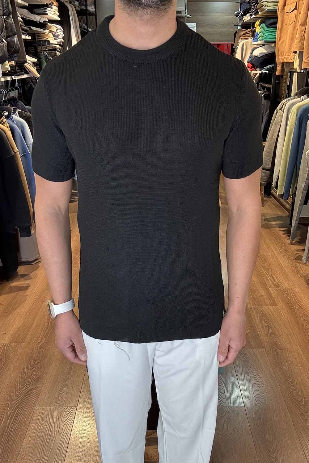 Siyah Sıfır Yaka Triko T-Shirt CDD3056S