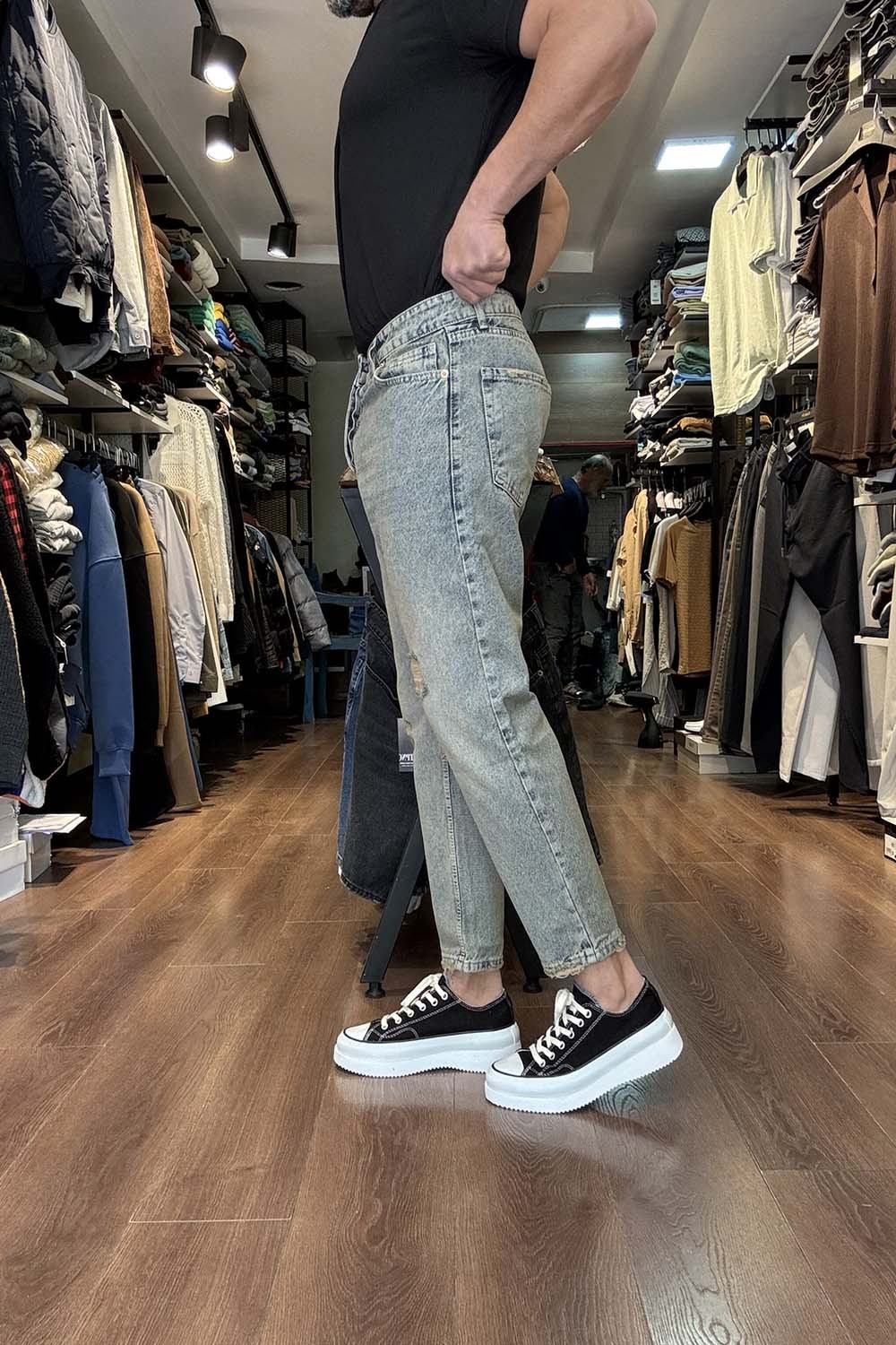 Erkek Buz Mavi BoyFriend Denim Pantolon PNT2768