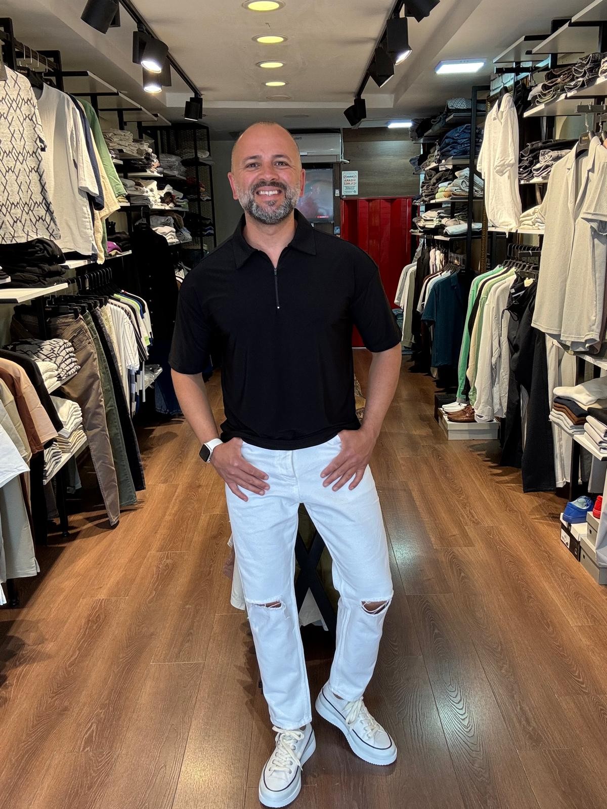 Erkek Siyah Over Size Fermuarlı Polo Yaka T-Shırt TST2444
