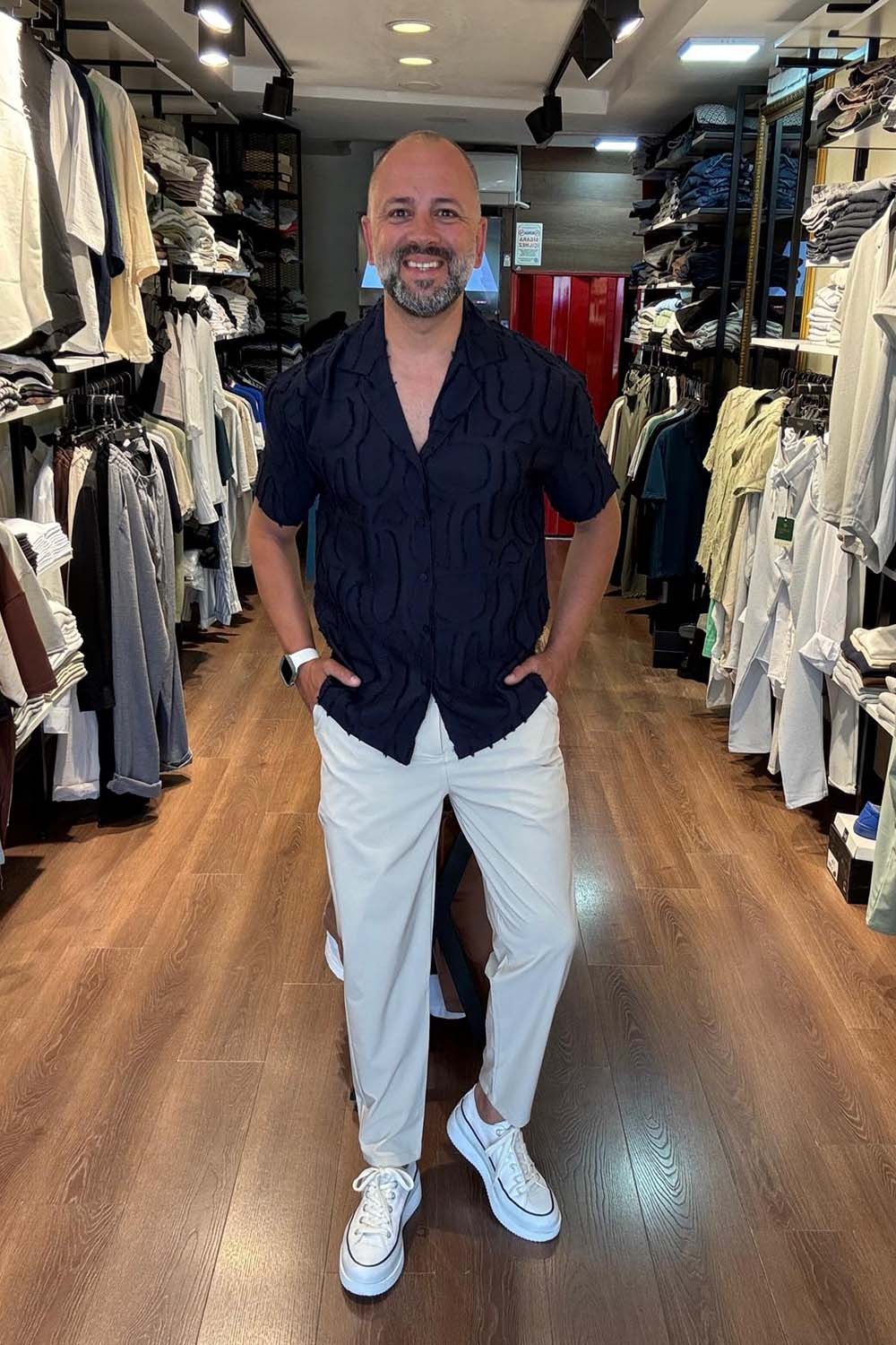 Erkek Lacivert Apaş Yaka Özel Desenli Over Size Gömlek GML2514-L
