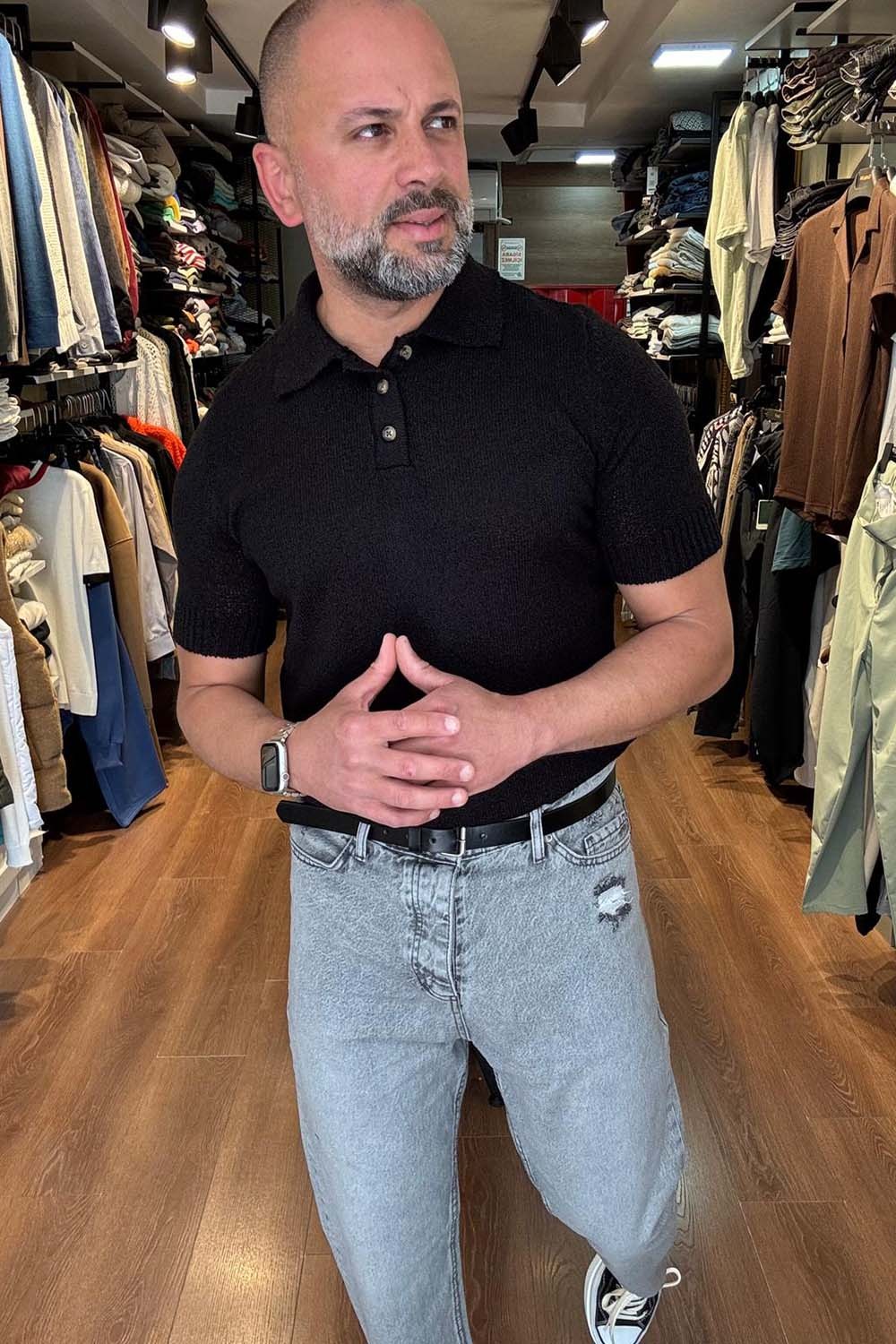 Erkek Siyah Trıko Polo Yaka T-Shırt TST2517-S