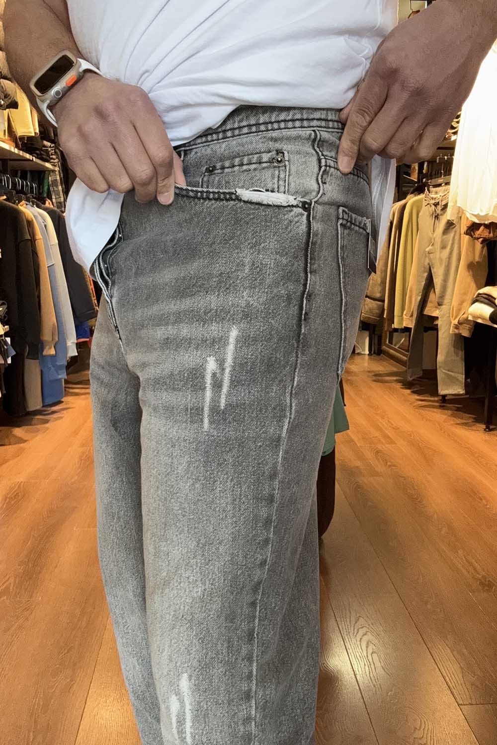 Gri BoyFriend Denim Pantolon Tırnaklı DNT-PNT-GRI