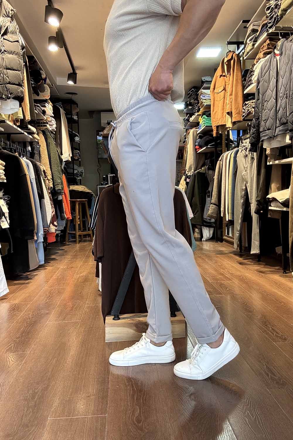 Gri Esnek Kumaş Duble Paça Jogger Pantolon BRO-PNT-GRI