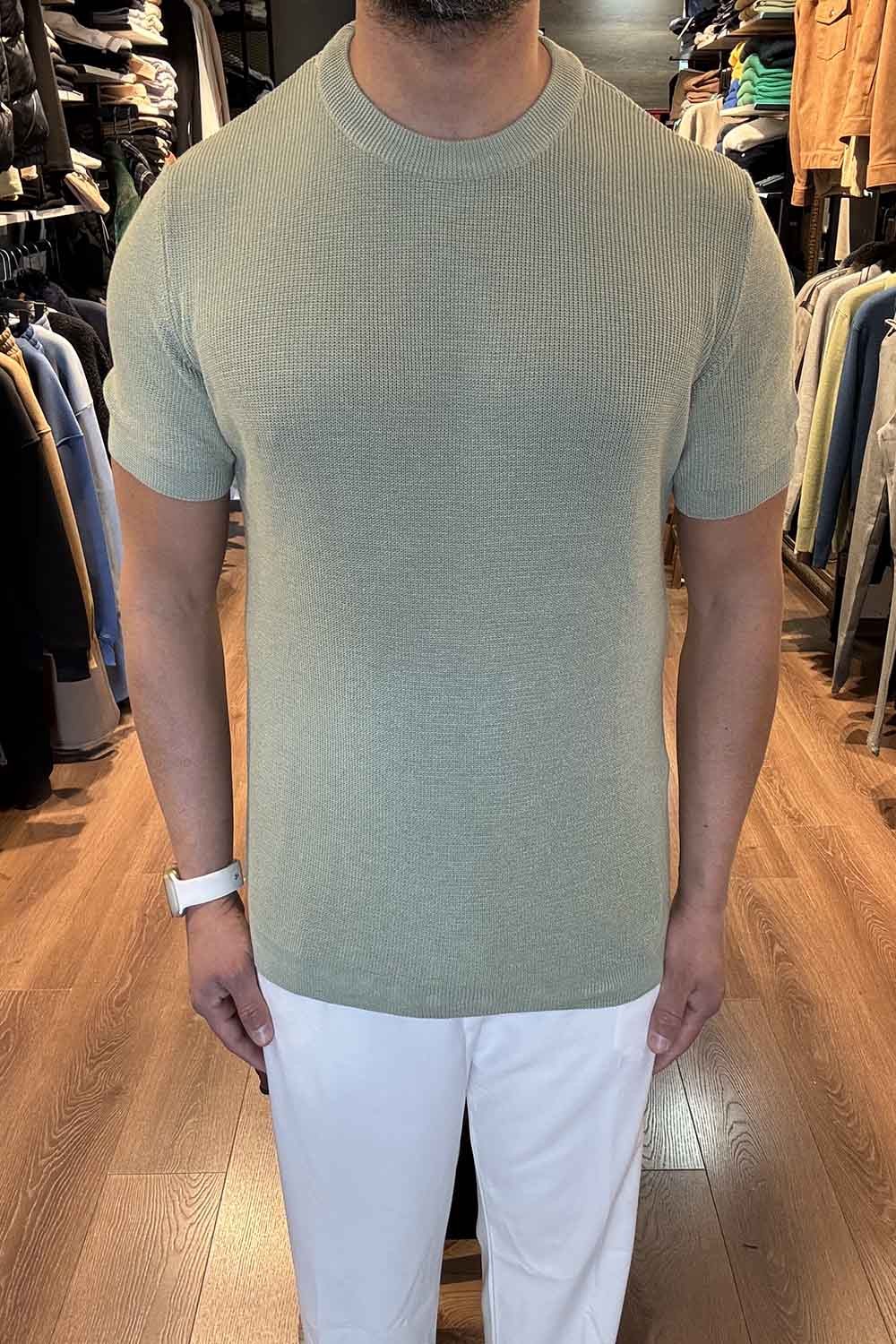 Yeşil Sıfır Yaka Triko T-Shirt CDD3056Y