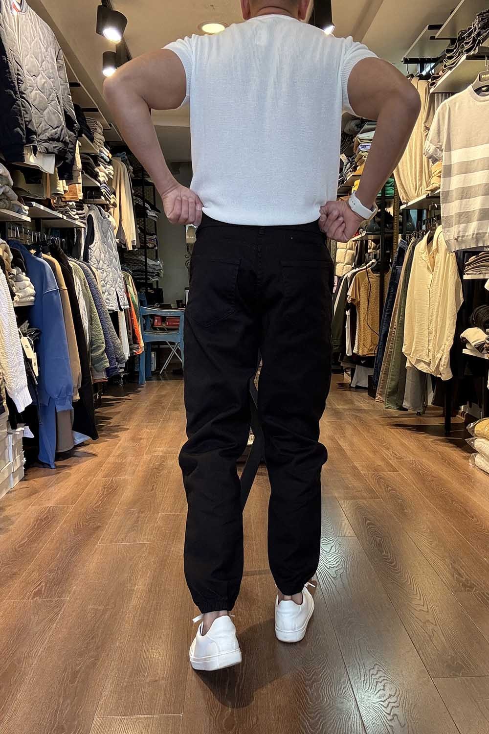 Erkek Siyah Paça Lastik Detaylı Likralı Denım Jogger Pantolon JG010-S