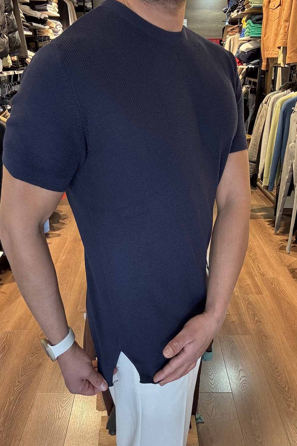 Lacivert Sıfır Yaka Triko T-Shirt CDD3056L