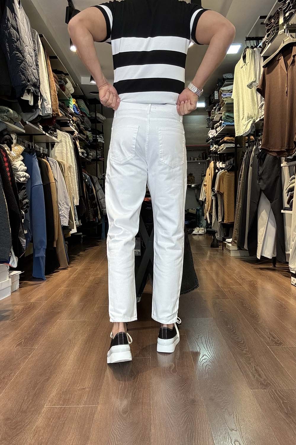 Erkek Beyaz BoyFriend Denim Pantolon PNT2512