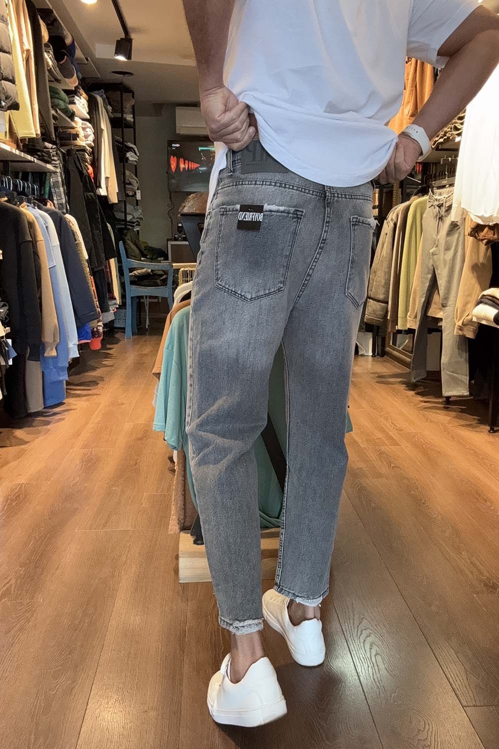 Gri BoyFriend Denim Pantolon Tırnaklı DNT-PNT-GRI