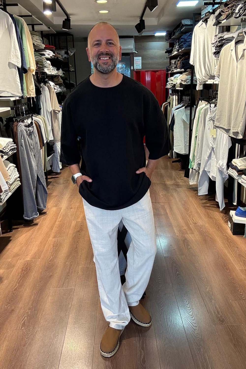 Erkek Siyah Fakir Kol Organik Pamuk Over Size Gömlek GML5042-S