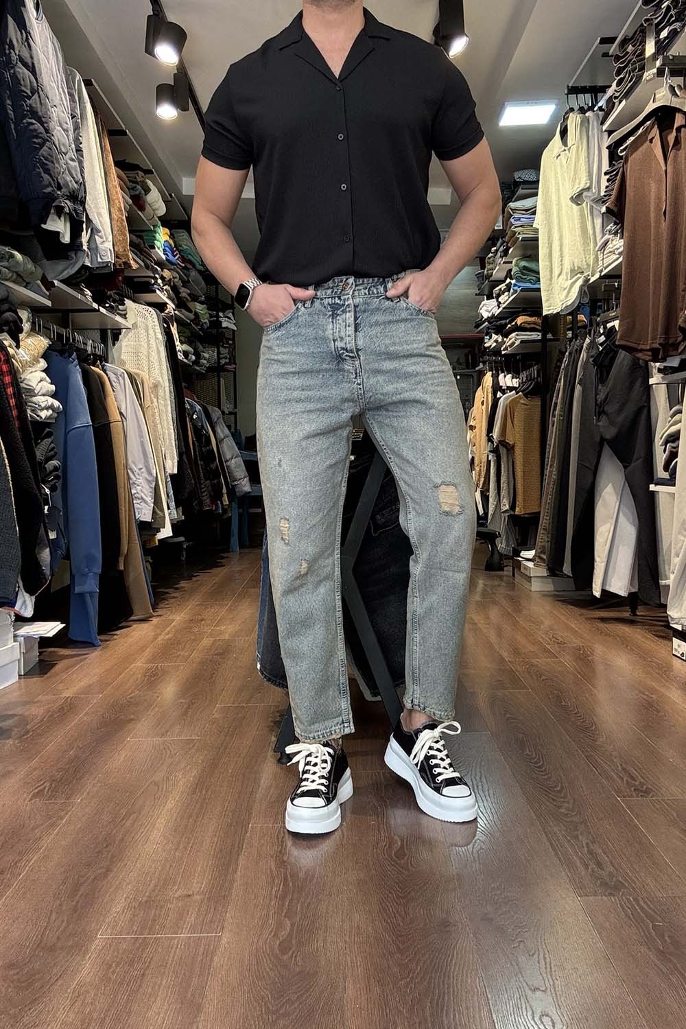 Erkek Buz Mavi BoyFriend Denim Pantolon PNT2768