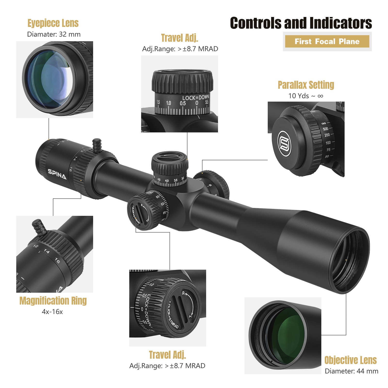 Spina Wolfchase 4-16x44 FFP MRAD (SCFF-2322) Rifle Scope