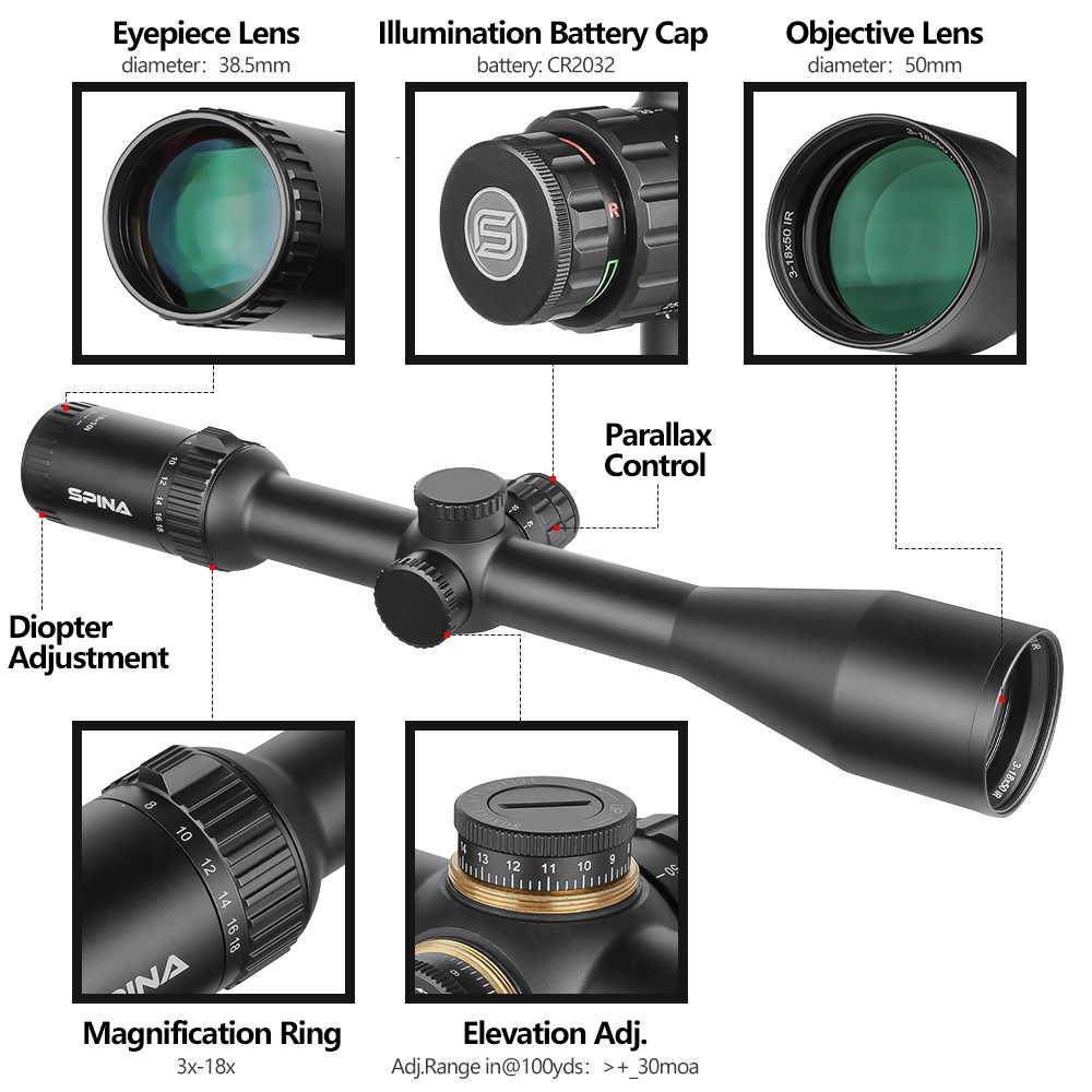 Spina Apexfin 3-18x50 WA (SCOL-2308) Rifle Scope