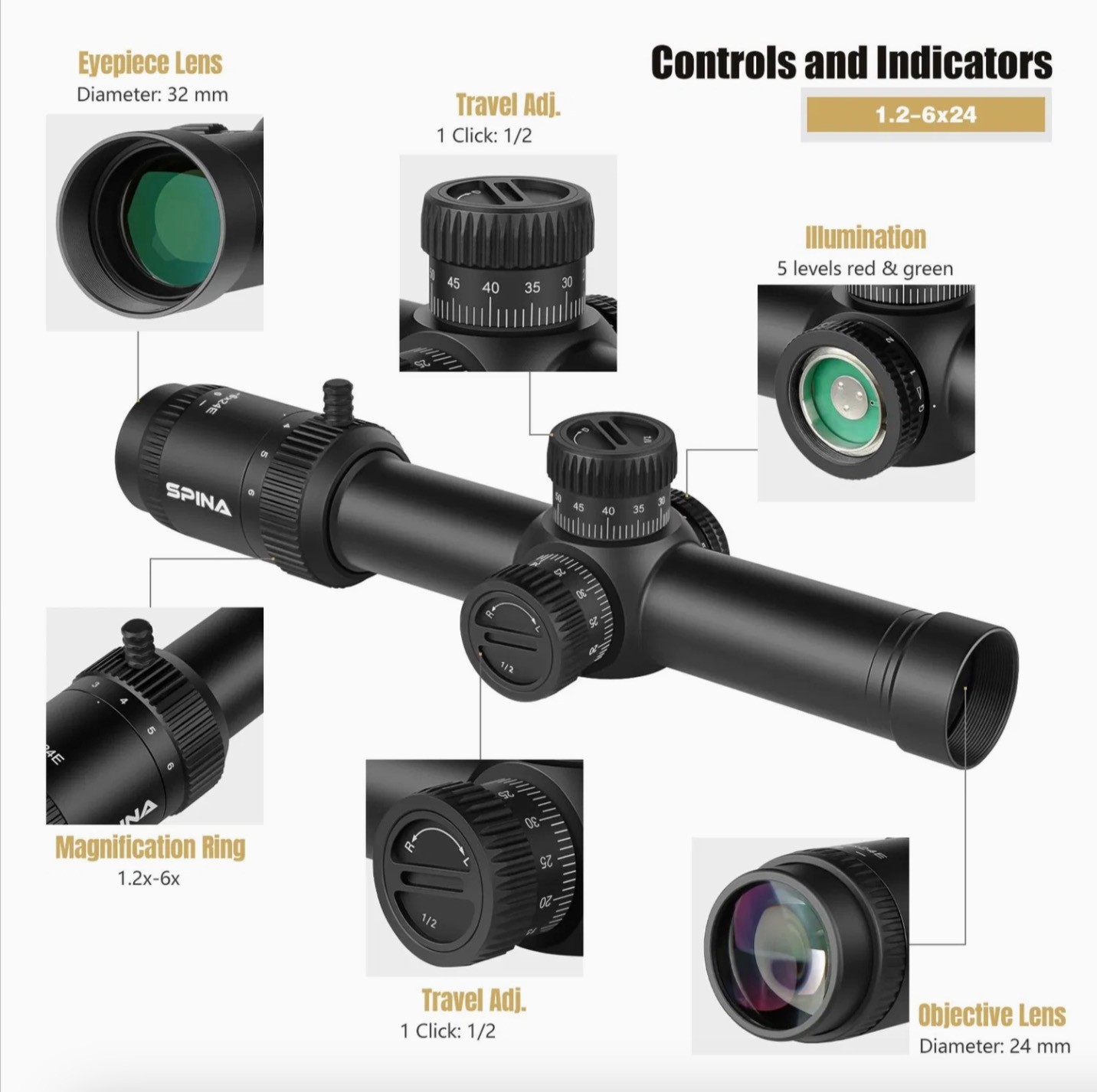 Spina Apexfin 1.2-6x24 FFP (SCOC-2307) Rifle Scope
