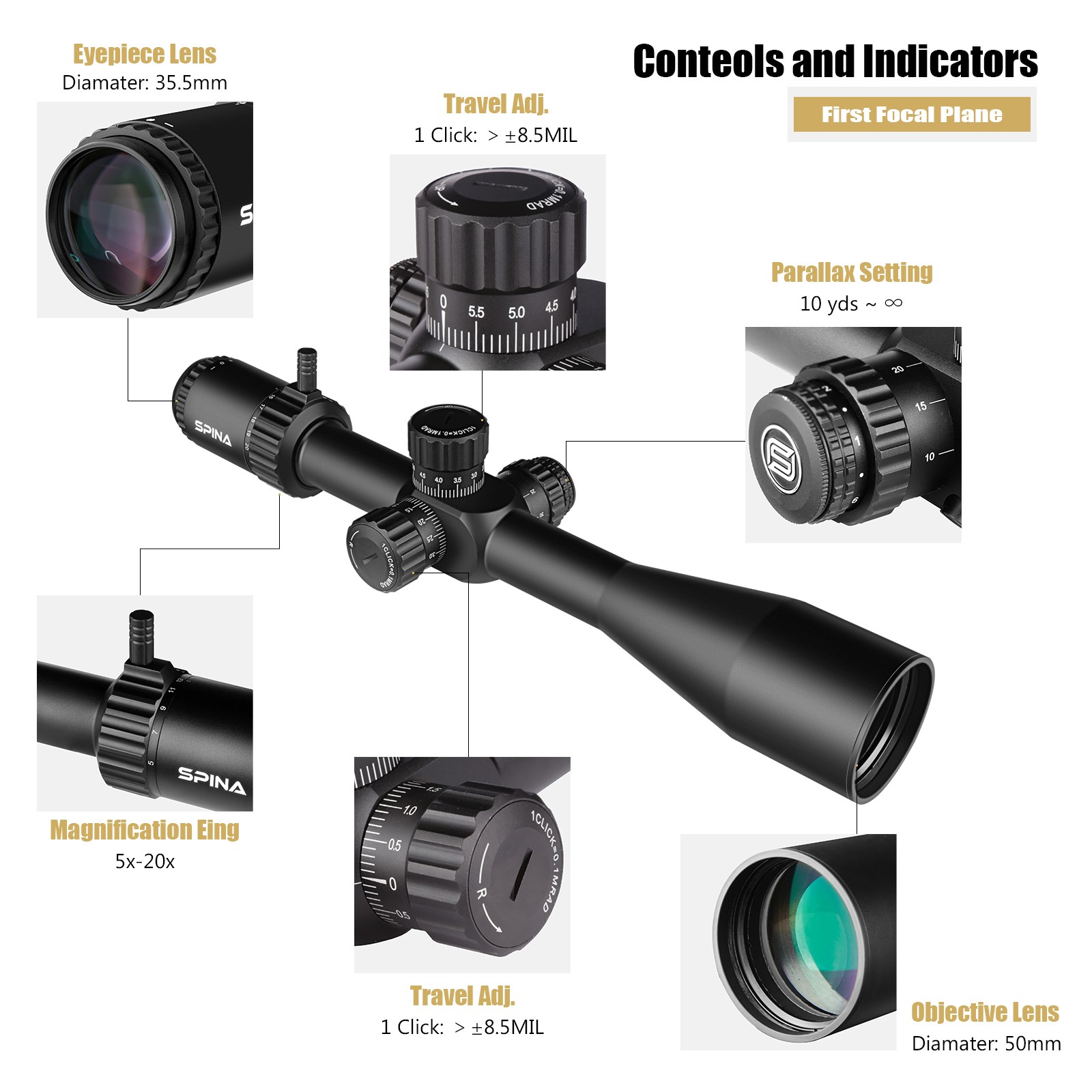 Spina Helllancer 5-20x50 FFP (SCFF-2334) Zero-Stop Rifle Scope