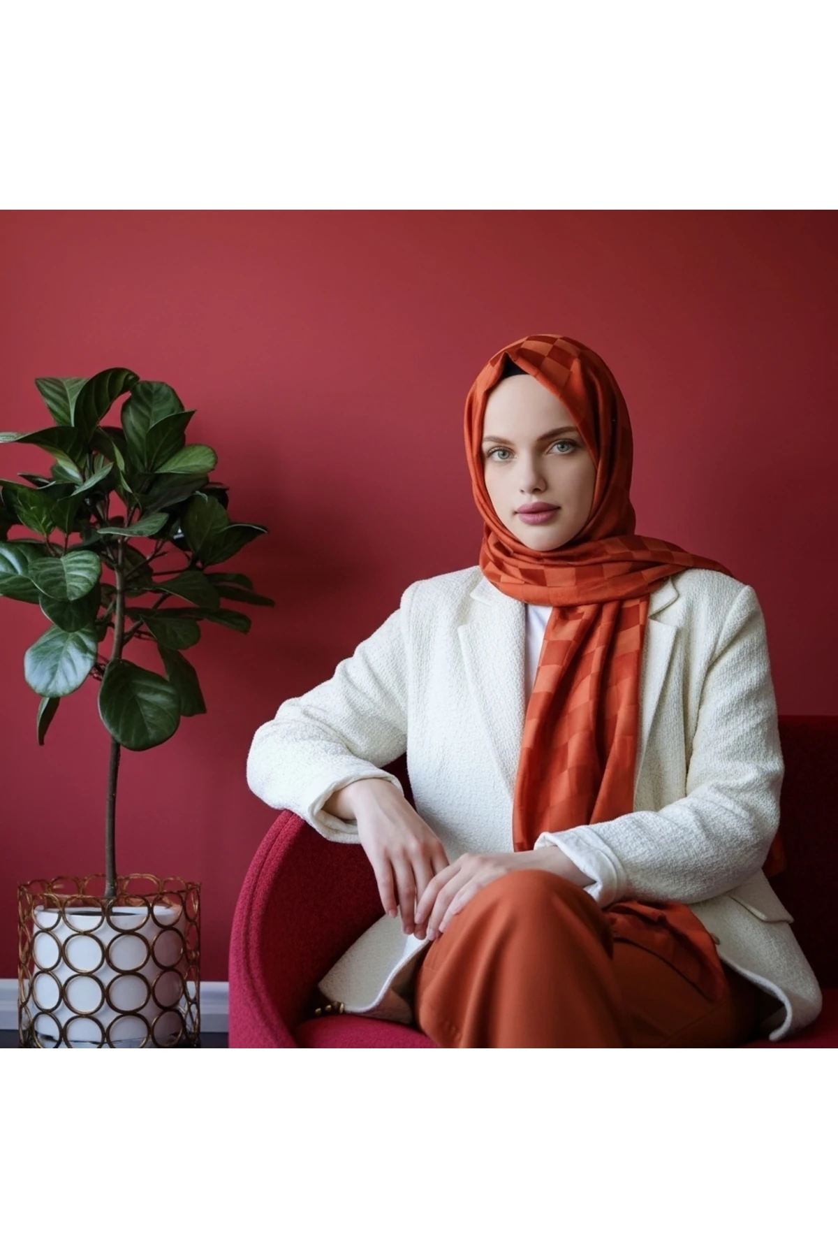 Kiremit Damalı ve Jakarlı Şal