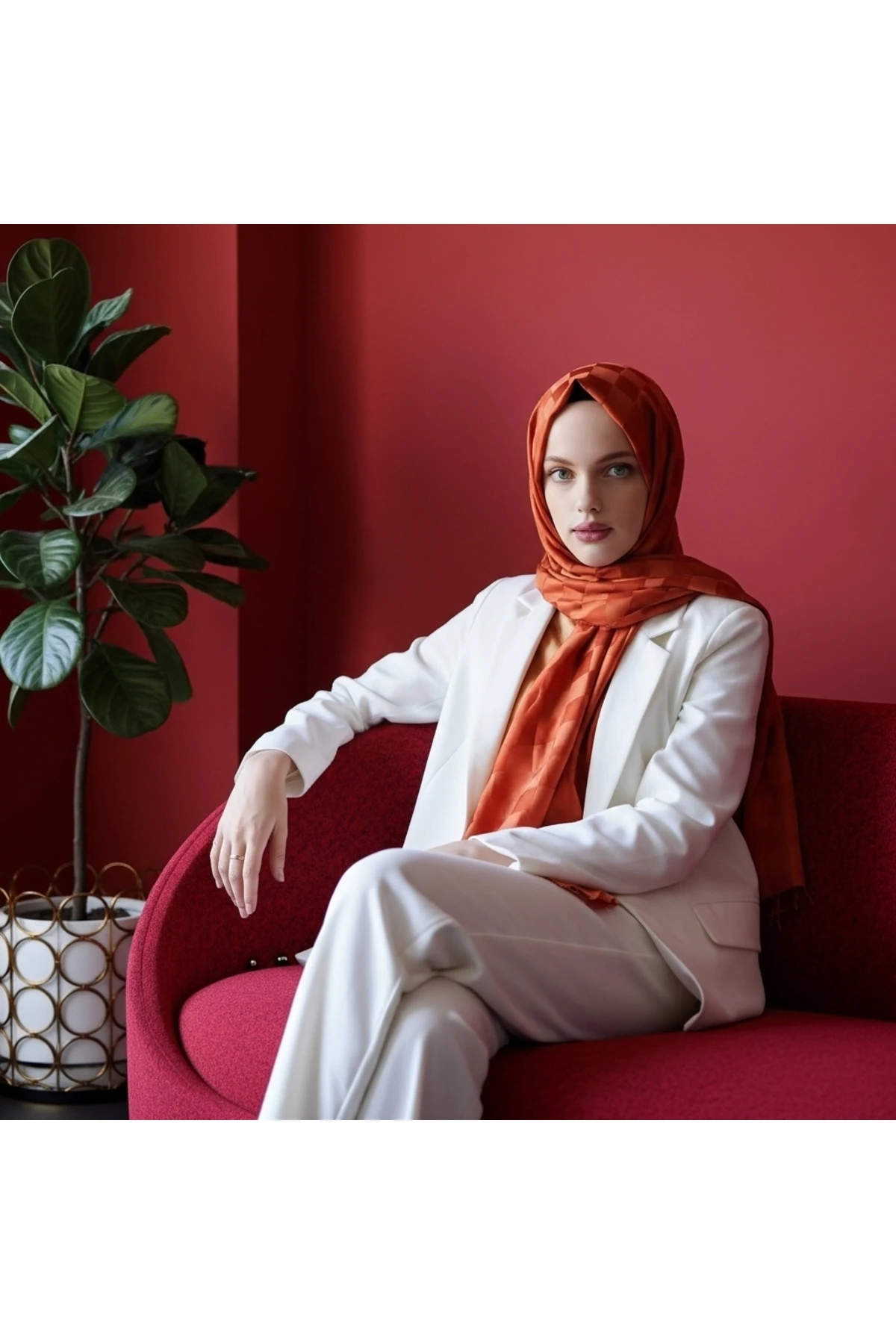 Kiremit Damalı ve Jakarlı Şal