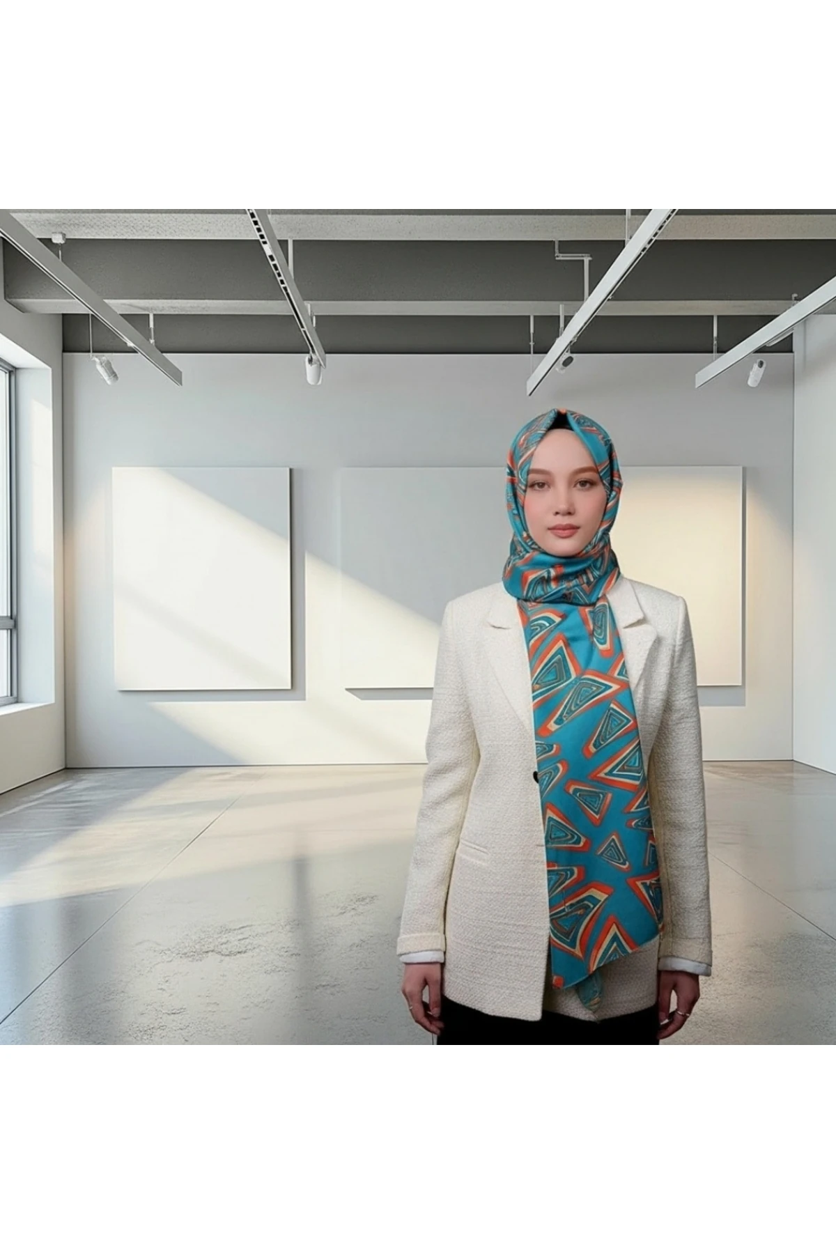 Geometrik Desenli Yeşil Şal