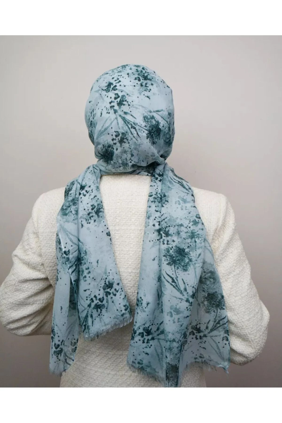 Açık Yeşil Çiçek  Desenli Şal