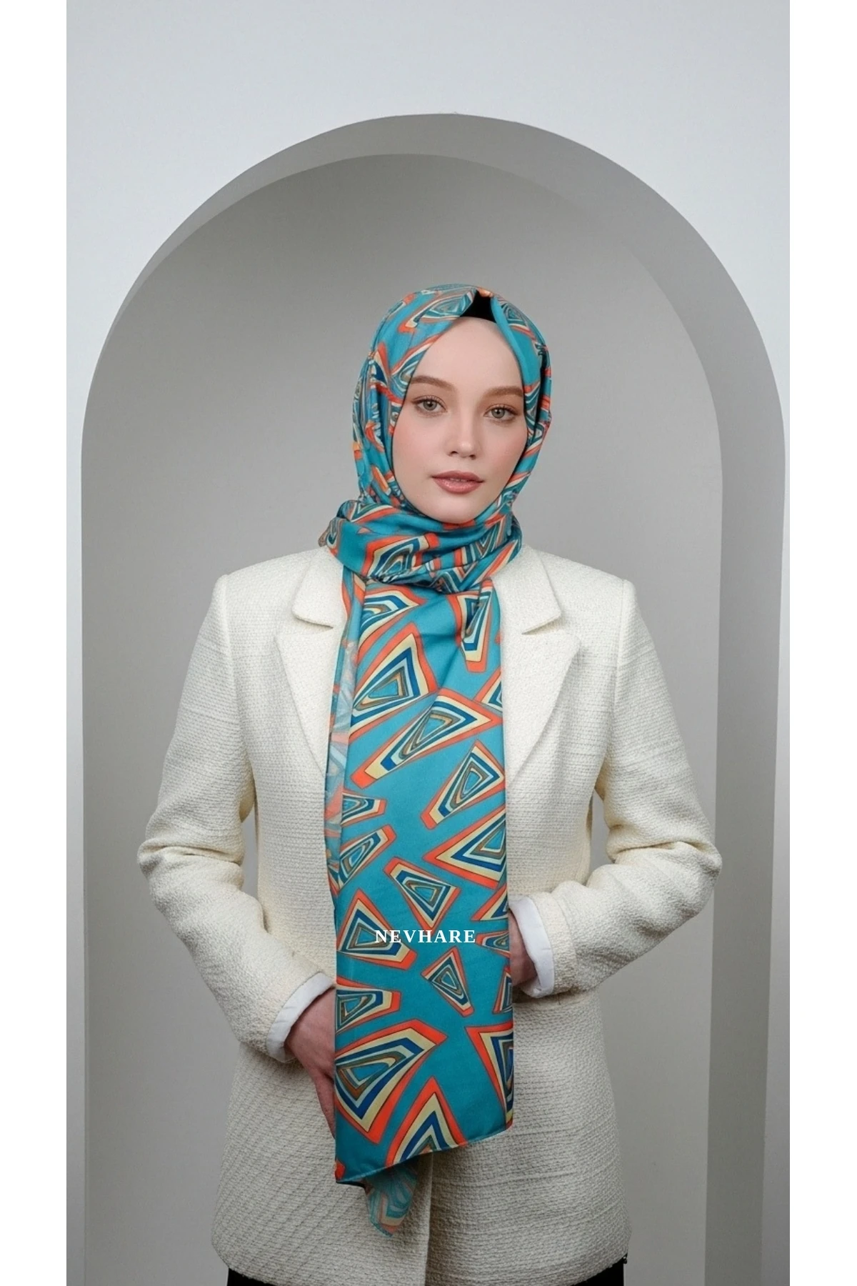 Geometrik Desenli Yeşil Şal