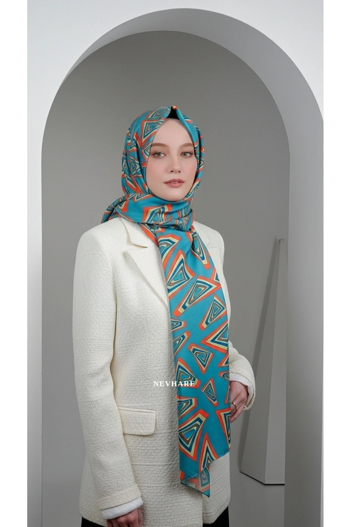 Geometrik Desenli Yeşil Şal