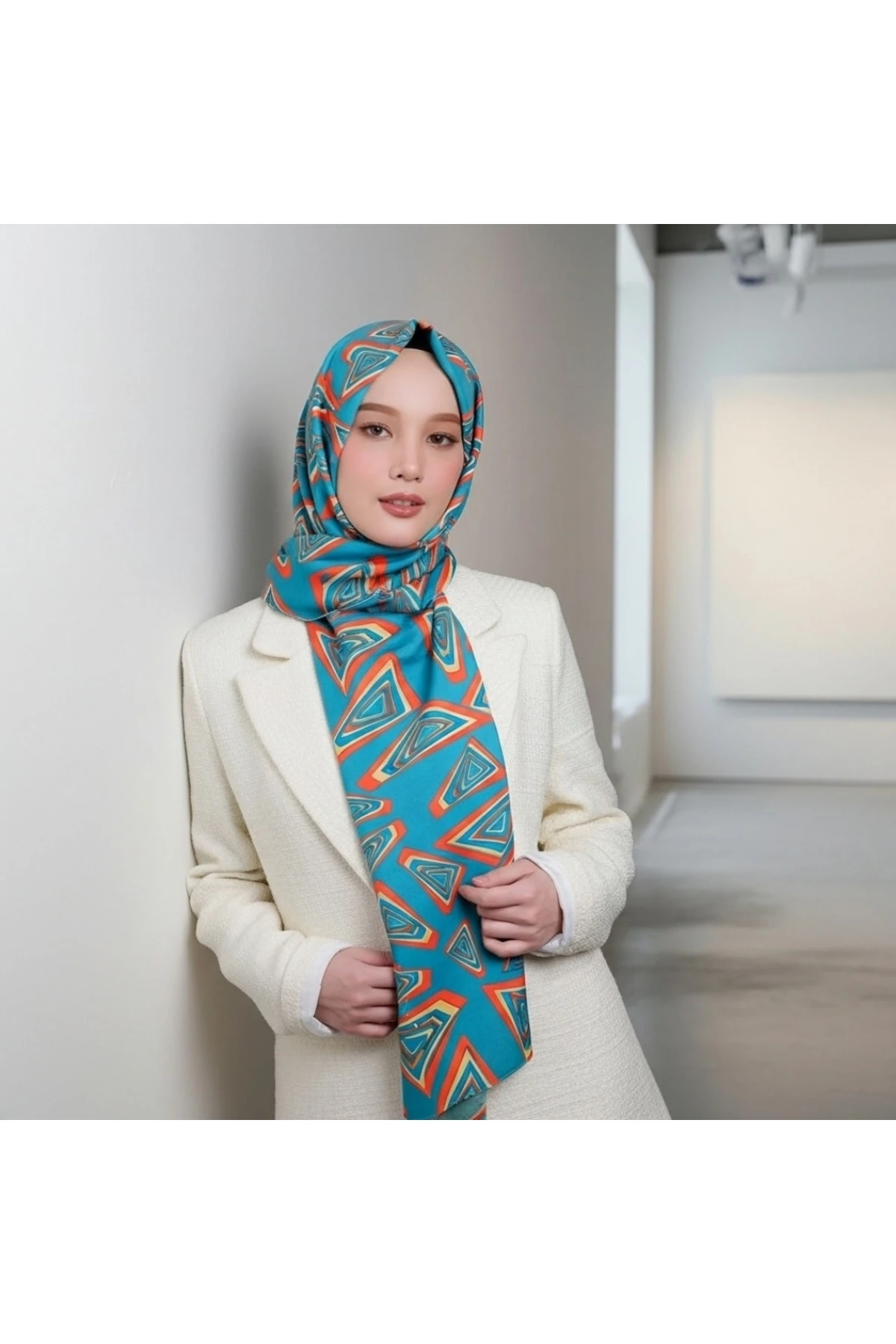 Geometrik Desenli Yeşil Şal