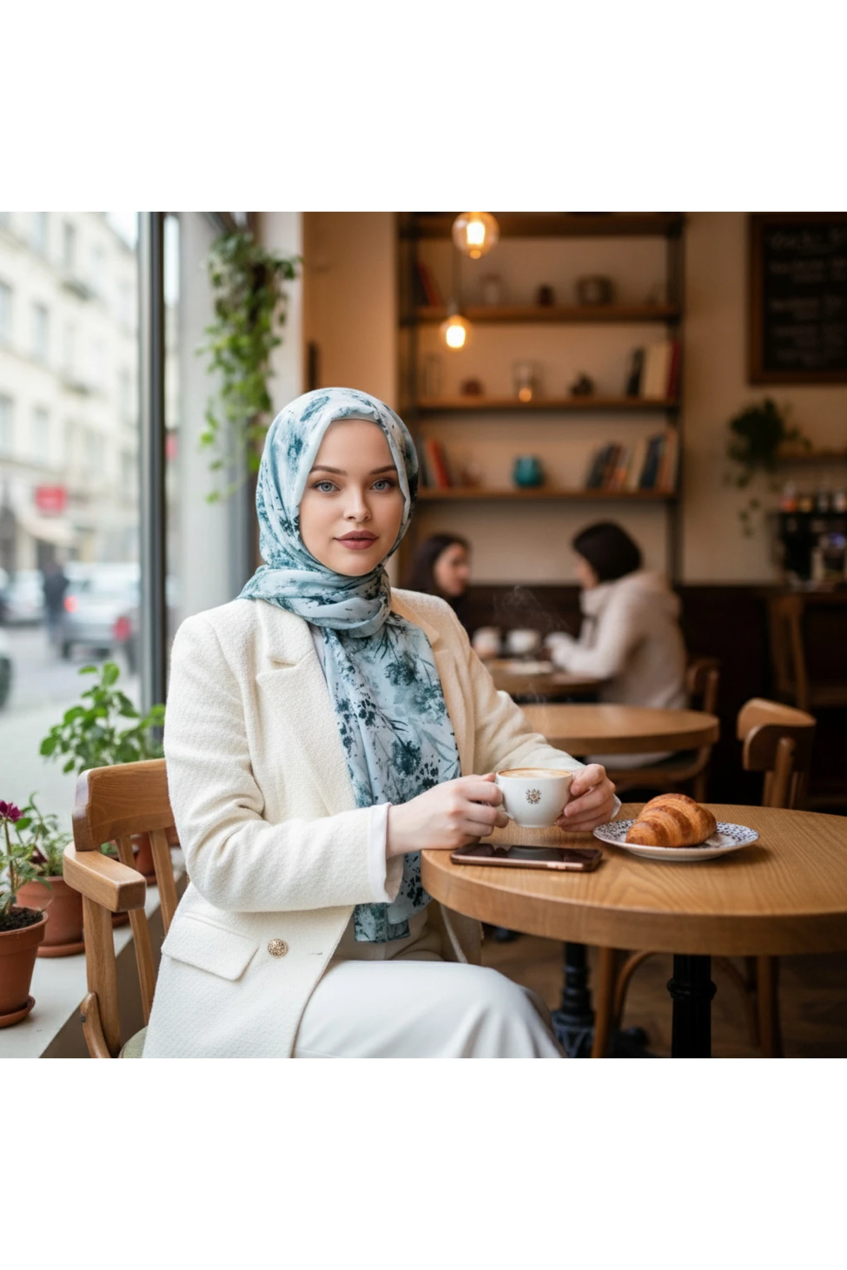 Açık Yeşil Çiçek  Desenli Şal