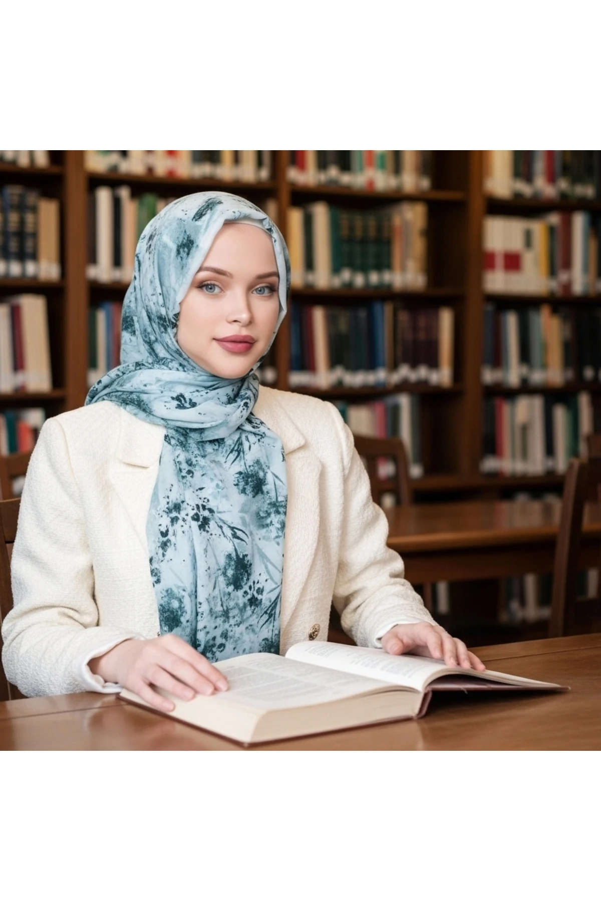 Açık Yeşil Çiçek  Desenli Şal