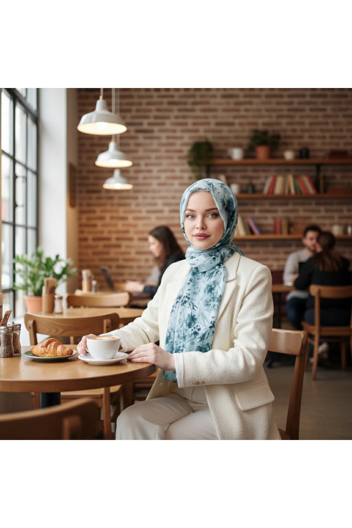 Açık Yeşil Çiçek  Desenli Şal