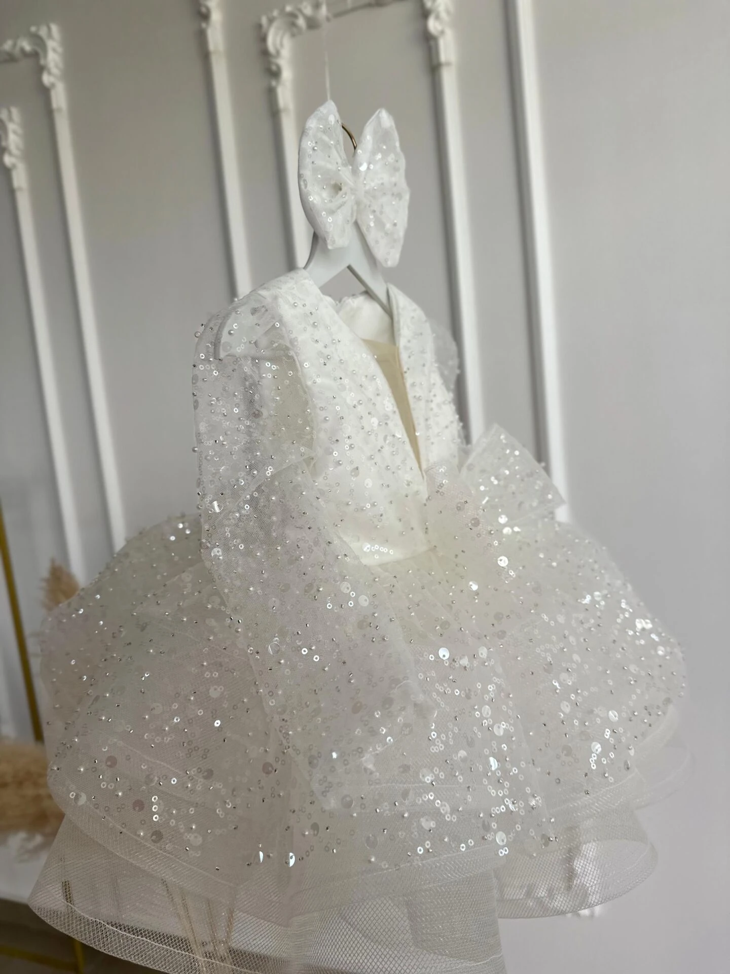 Zambak Tül Yaka Elbise Beyaz