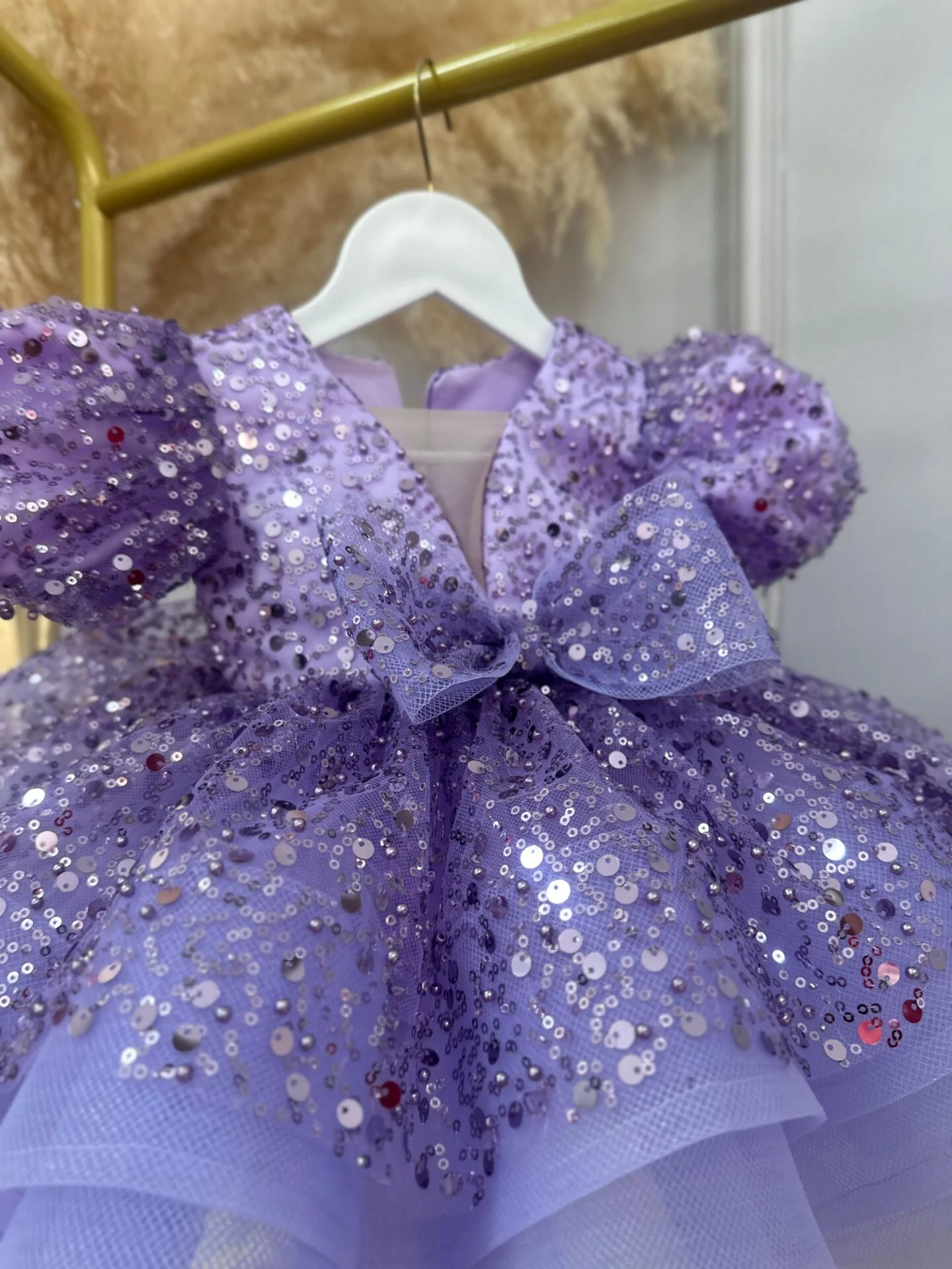 Sümbül Tül Yaka Elbise Lila