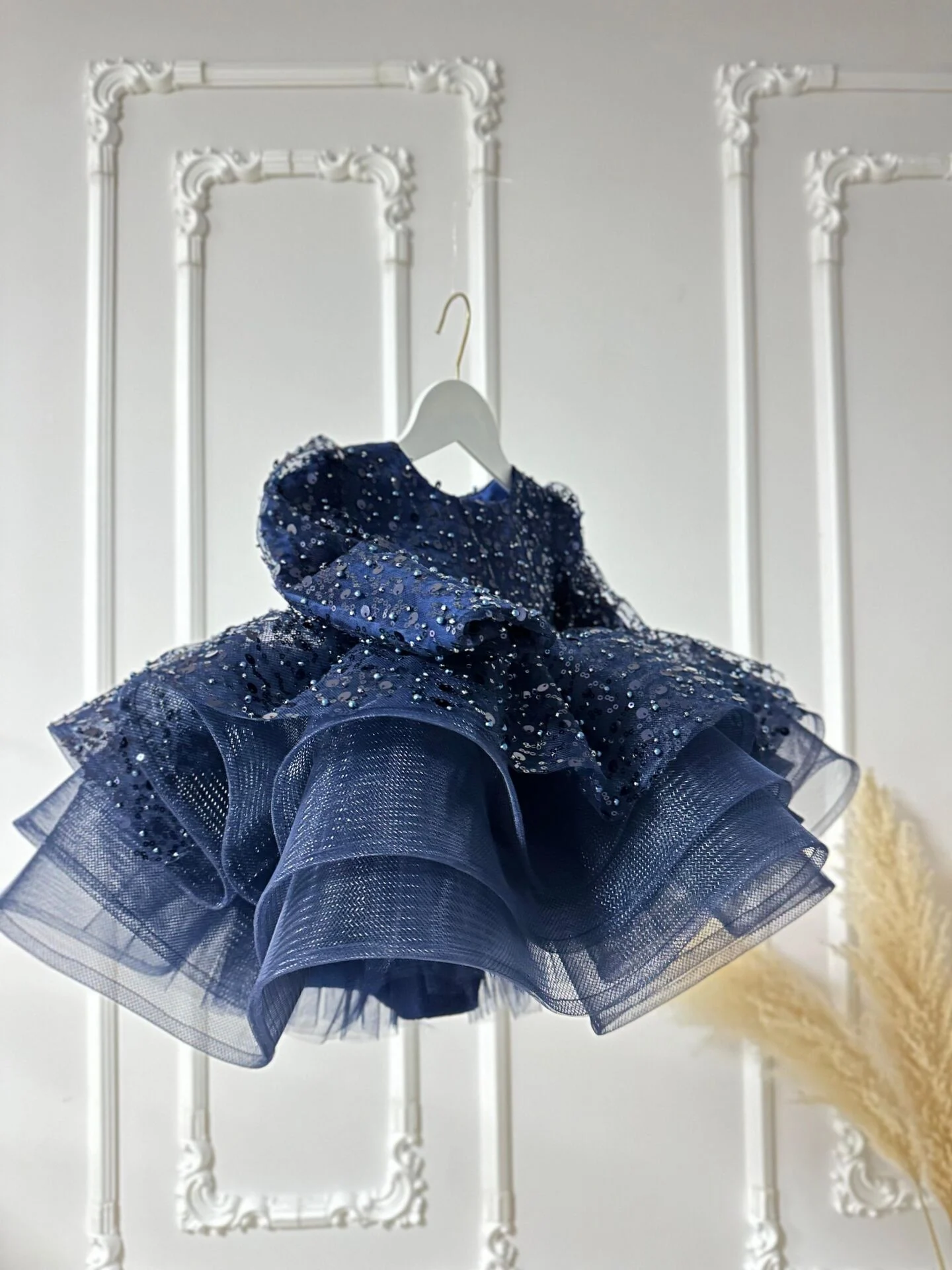 Lacivert Taşlı ,Uzun kollu incili Abiye