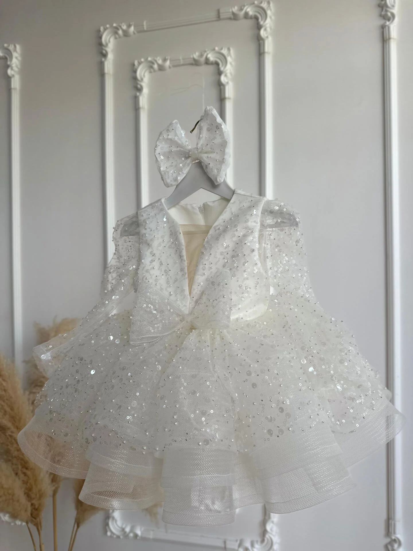 Zambak Tül Yaka Elbise Beyaz