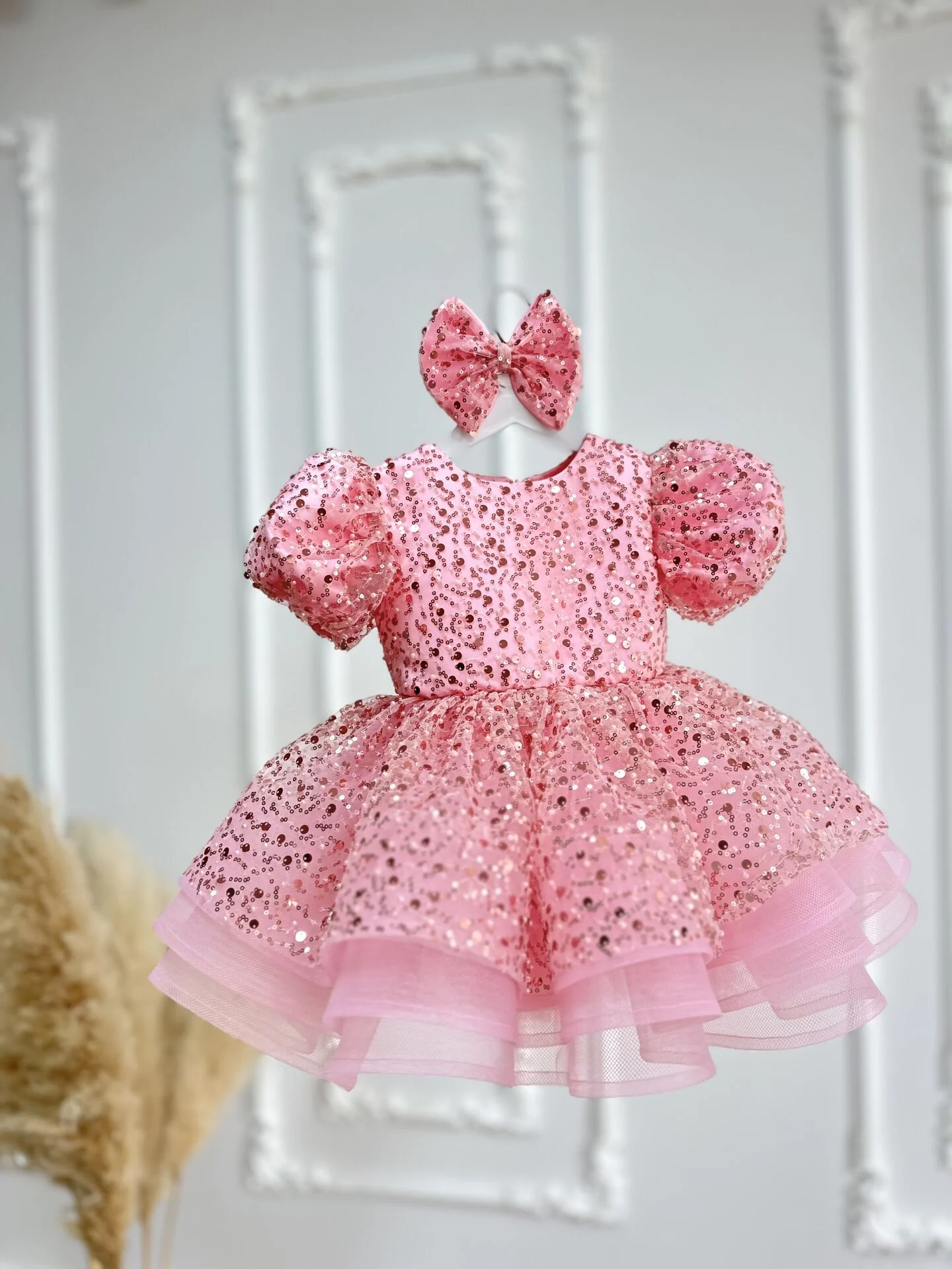 Şakayık Taşlı Abiye Pembe