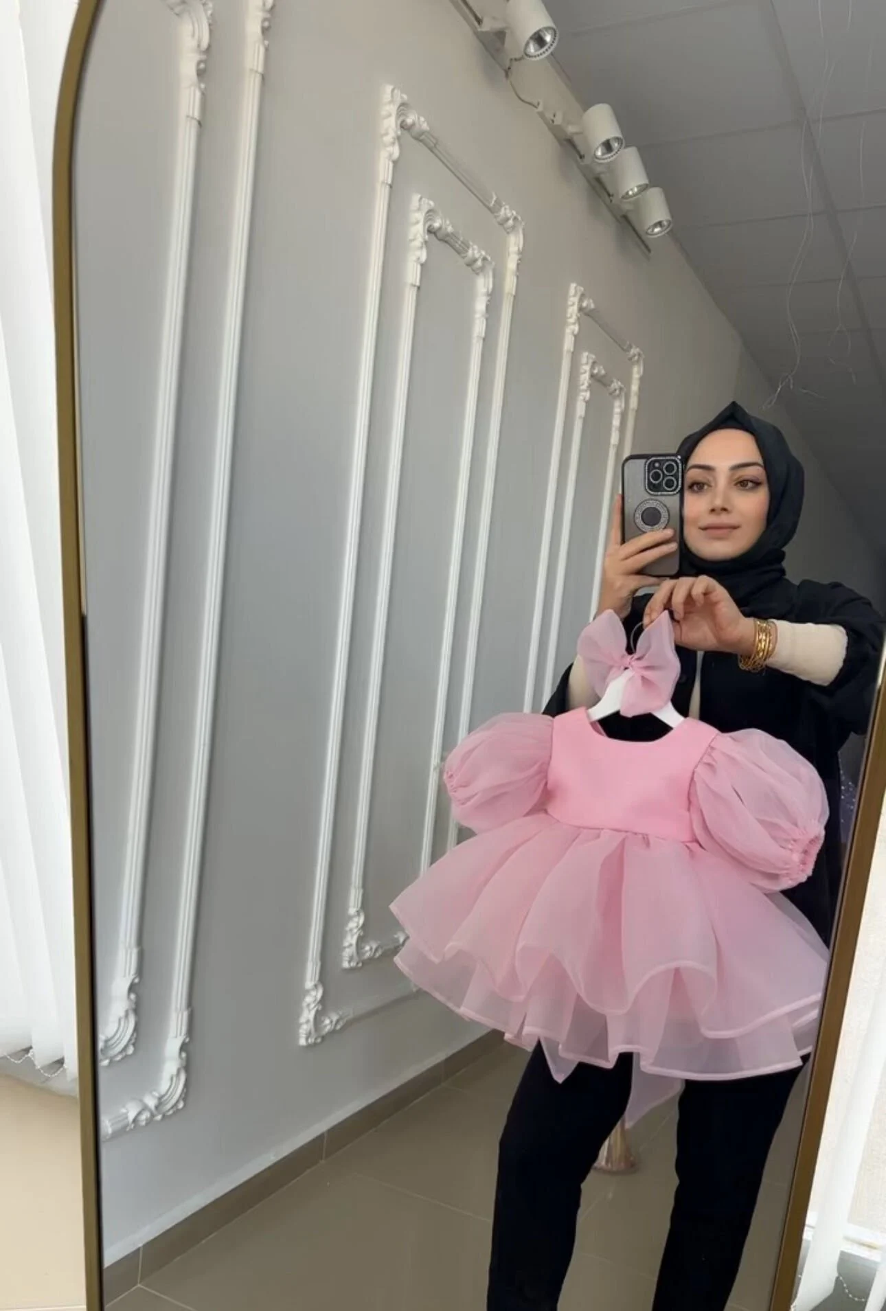 Pembe Tüllü Fiyonklu Abiye