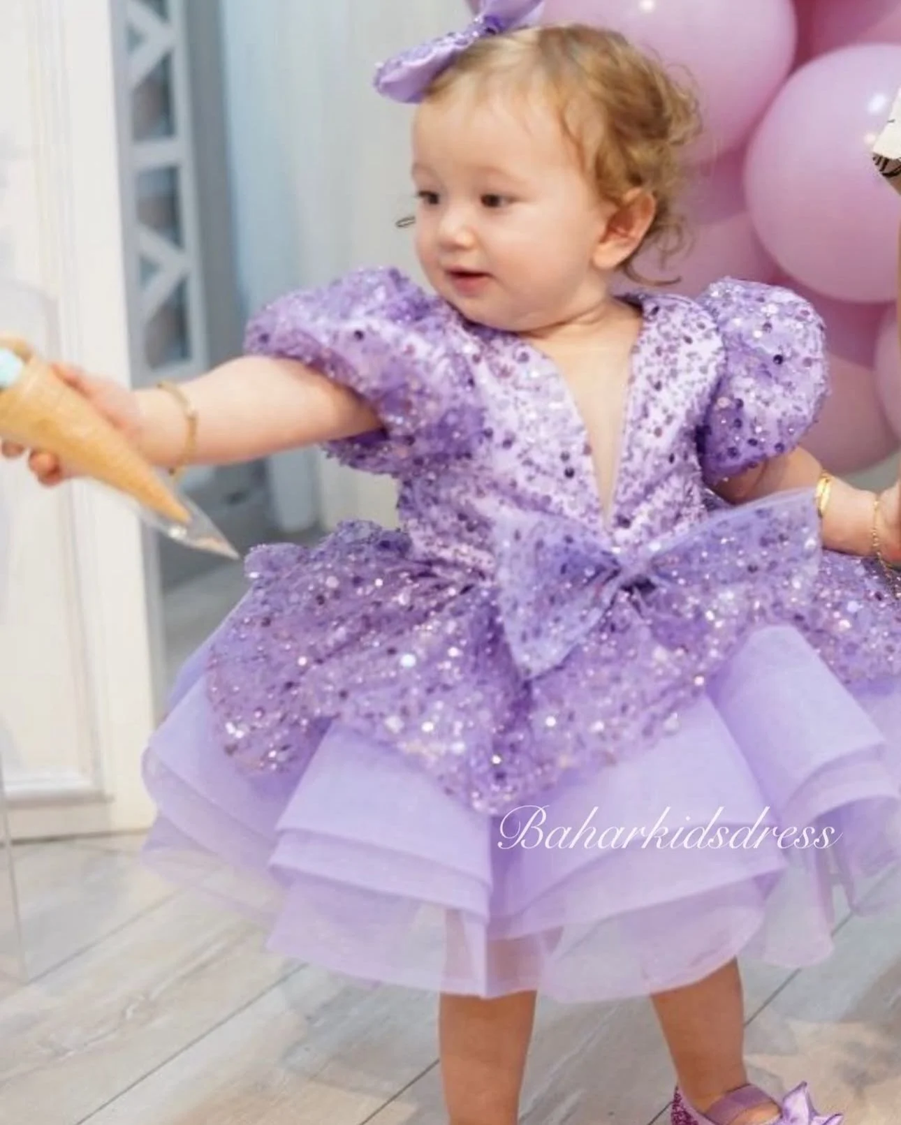 Sümbül Tül Yaka Elbise Lila