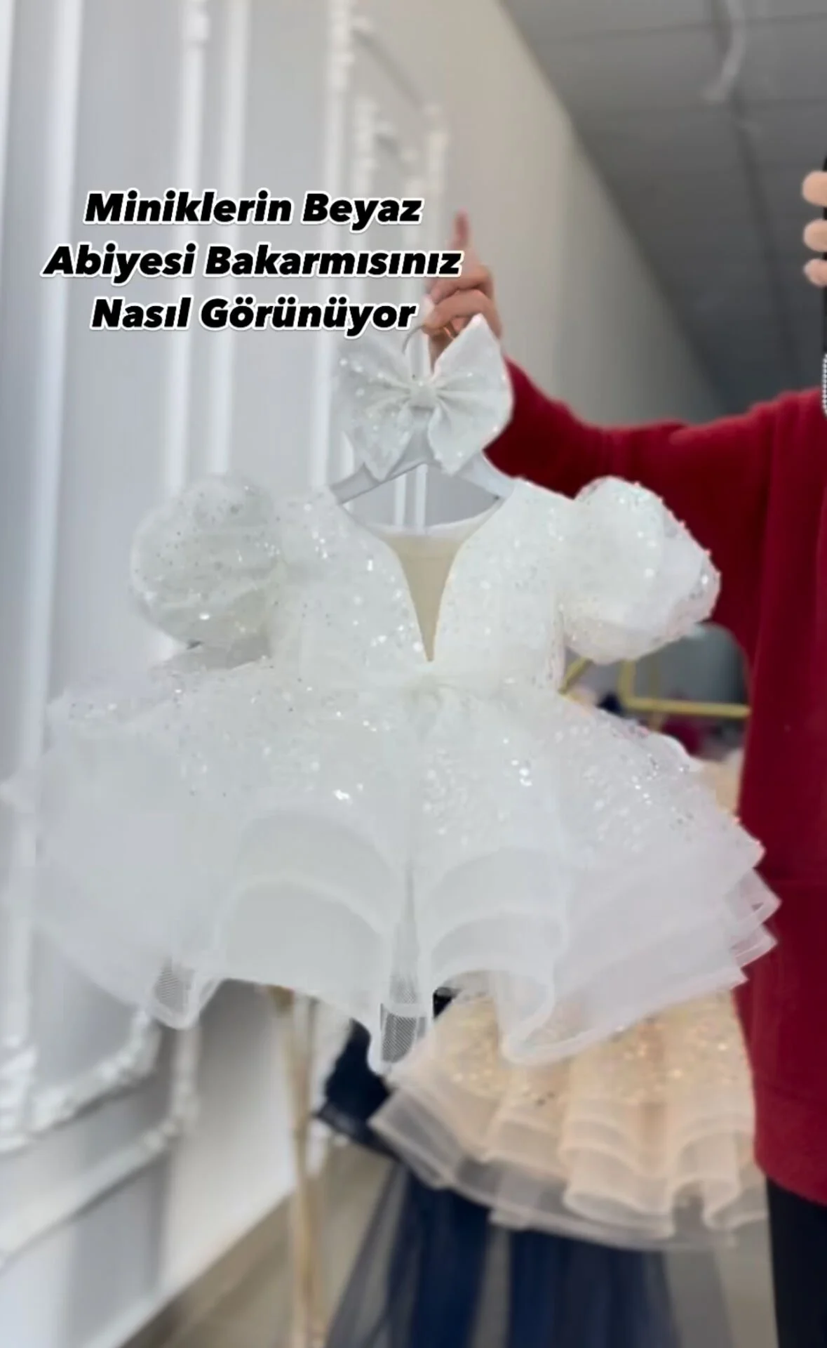 Perlia Beyaz inci Taşlı Düğün Nişan Doğum günü Abiyesi