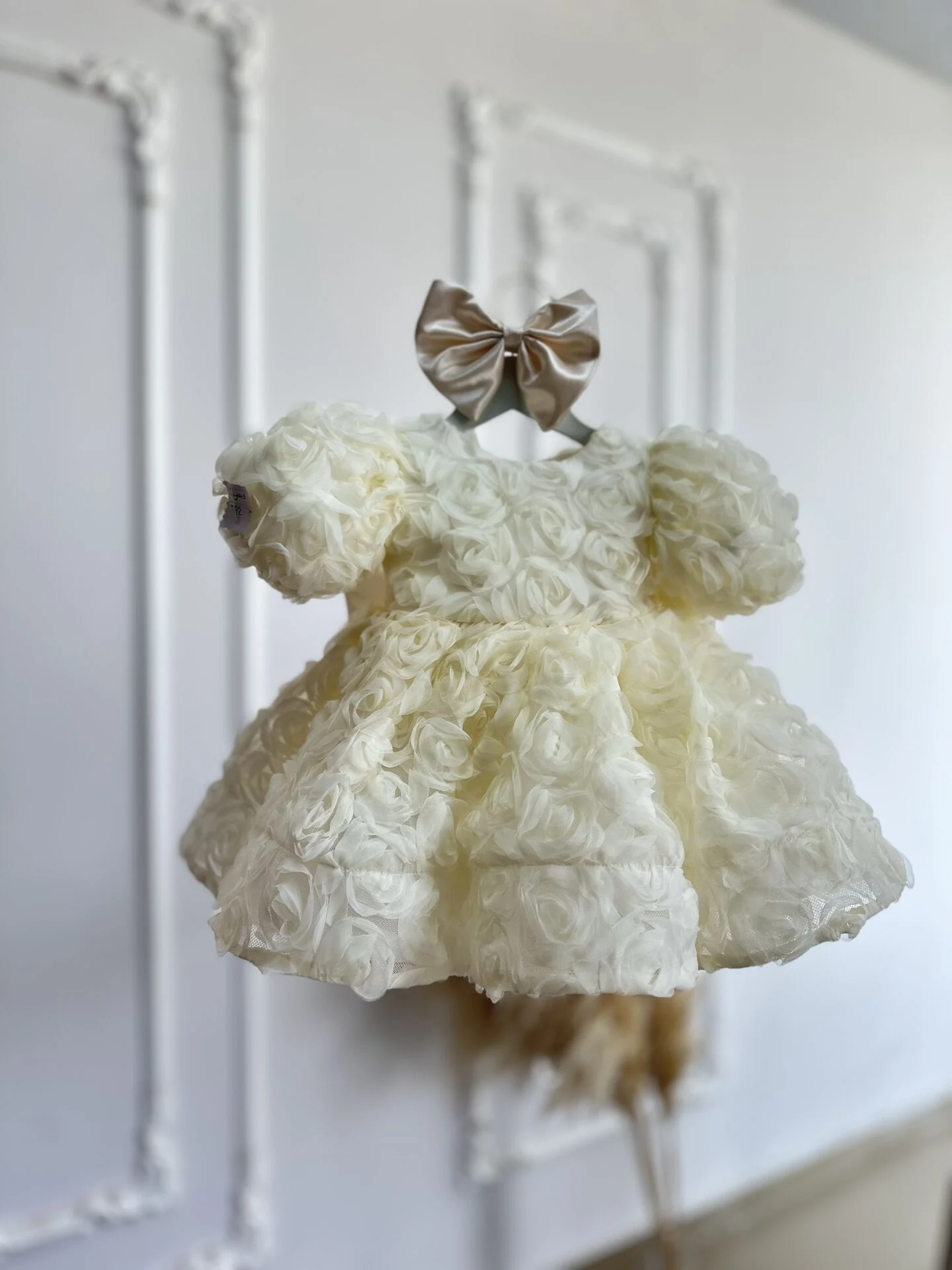 Gülçiçek güllü Abiye krem ,Düğün, Nişan ,Doğum günü Elbisesi