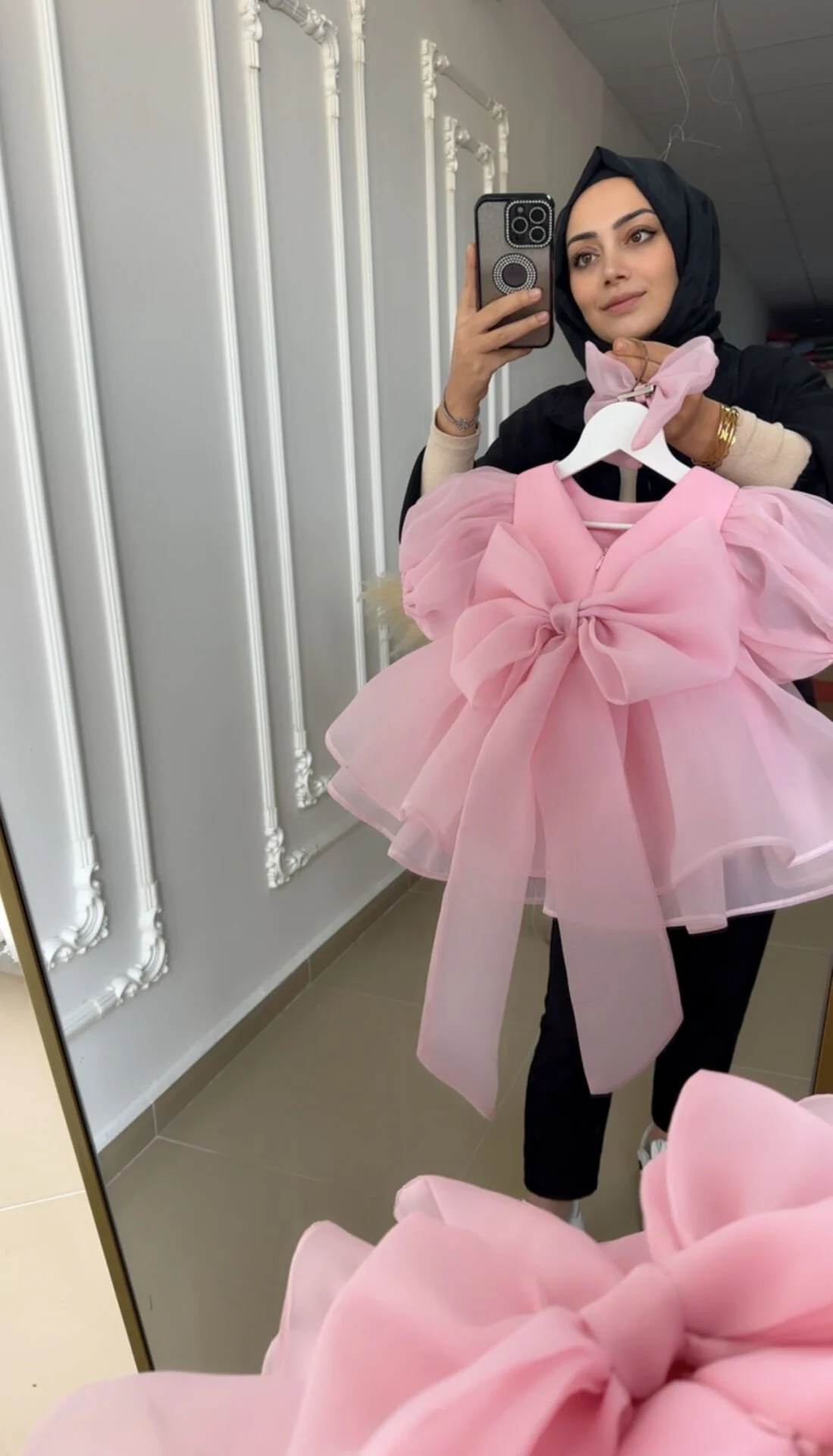 Pembe Tüllü Fiyonklu Abiye