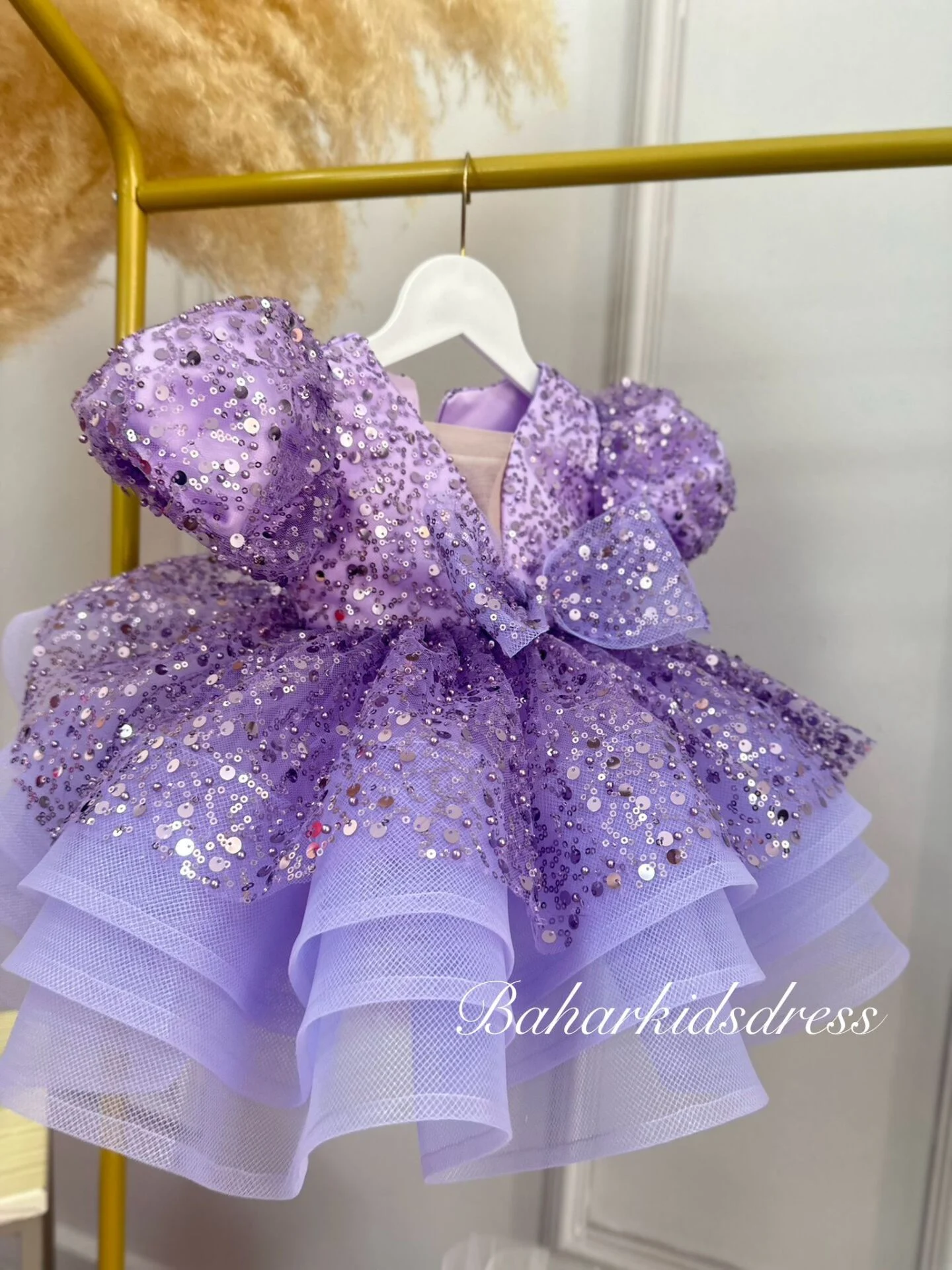 Sümbül Tül Yaka Elbise Lila