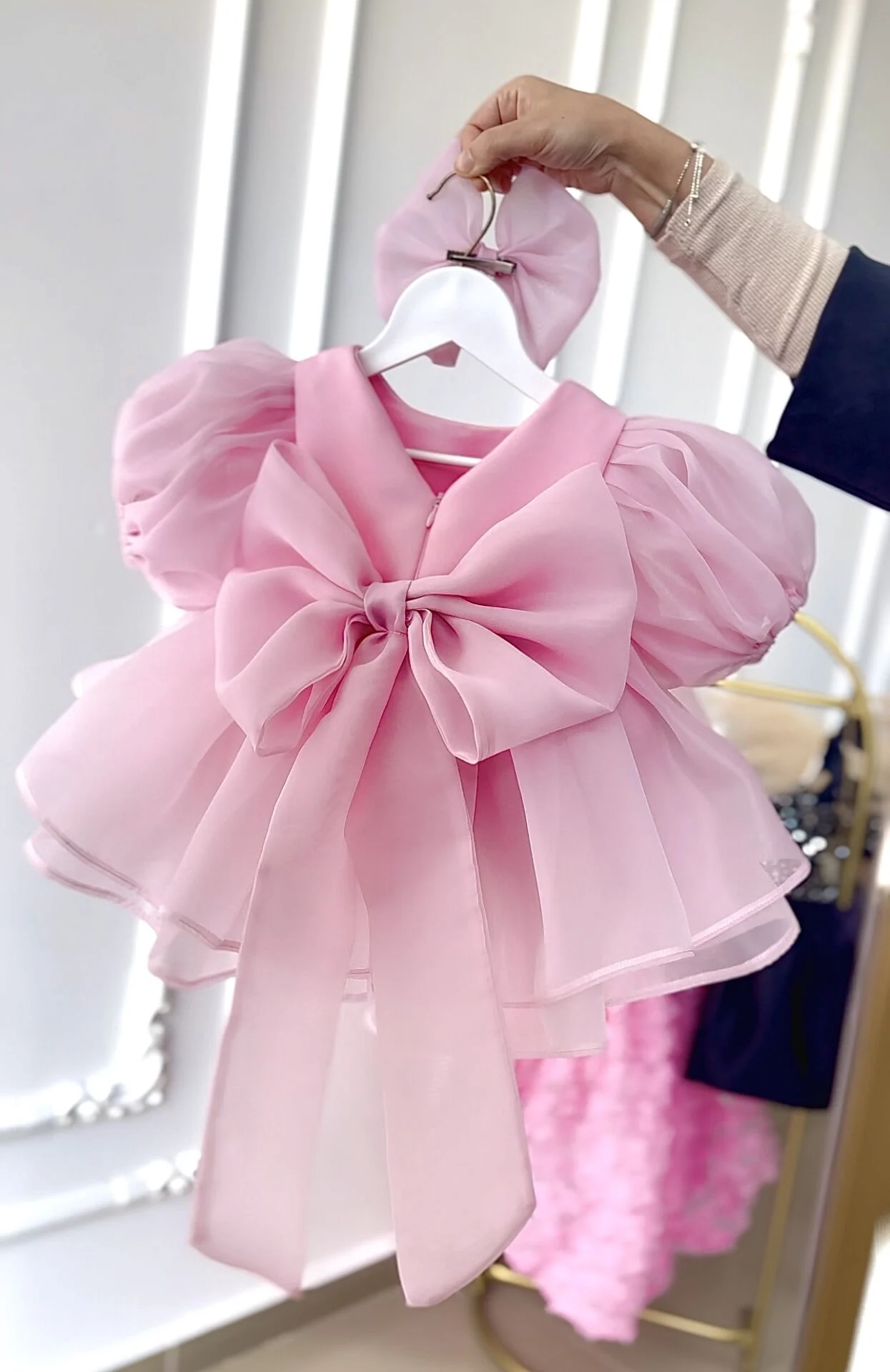 Pembe Tüllü Fiyonklu Abiye