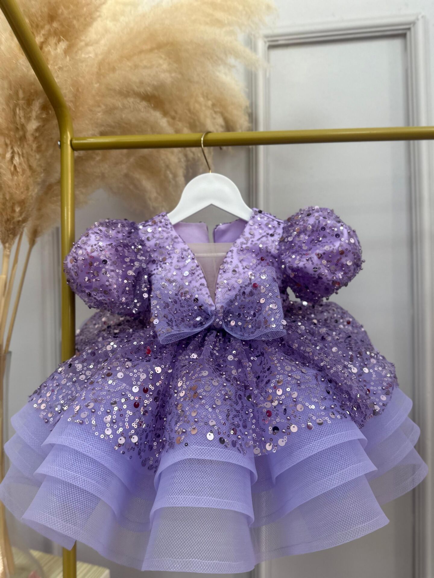 Sümbül Tül Yaka Elbise Lila