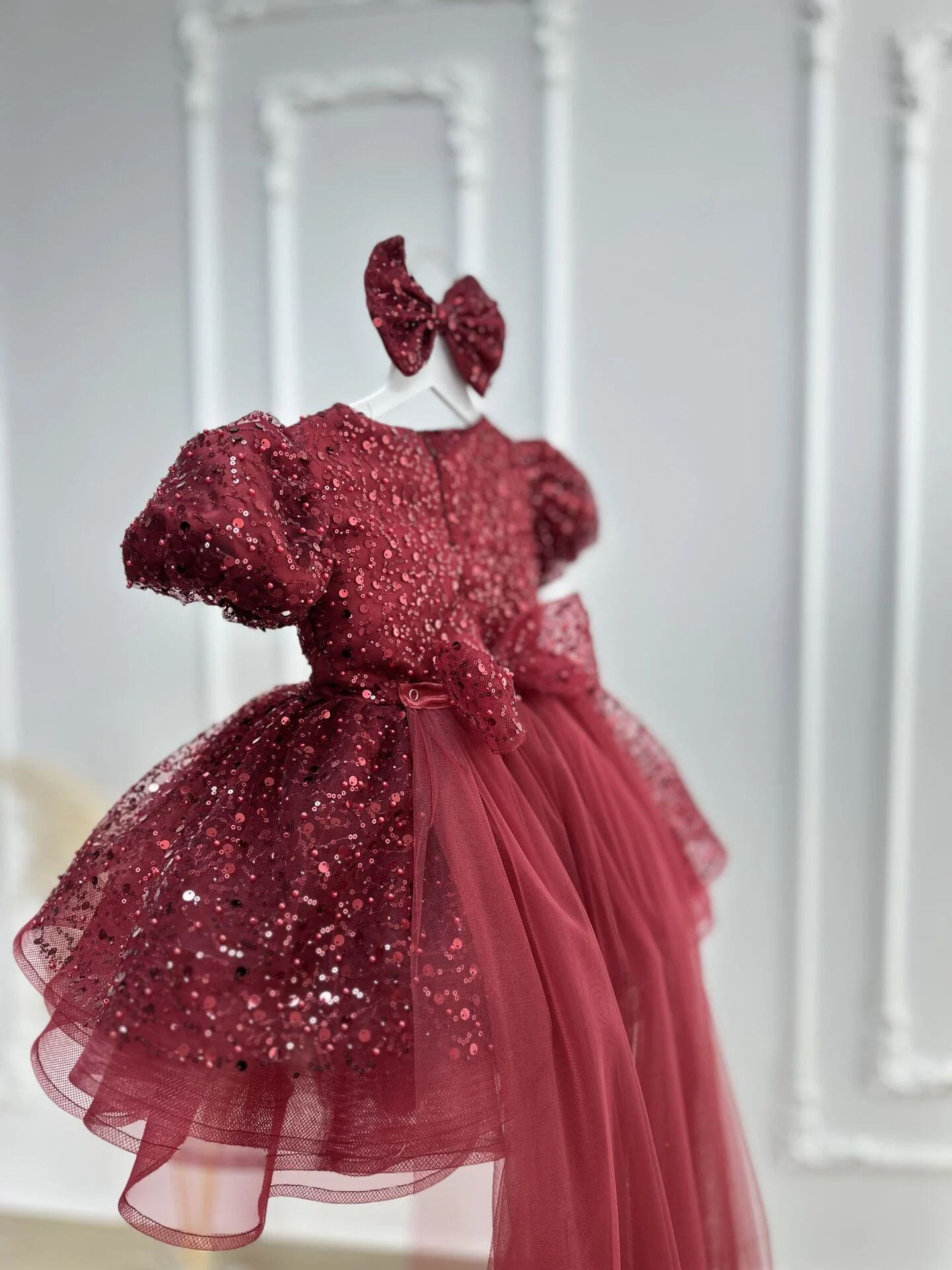 Bordo Akasya Çocuk,Bebek Abiyesi ,taşlı,Boncuklu,Düğün,nişan,kına Elbisesi