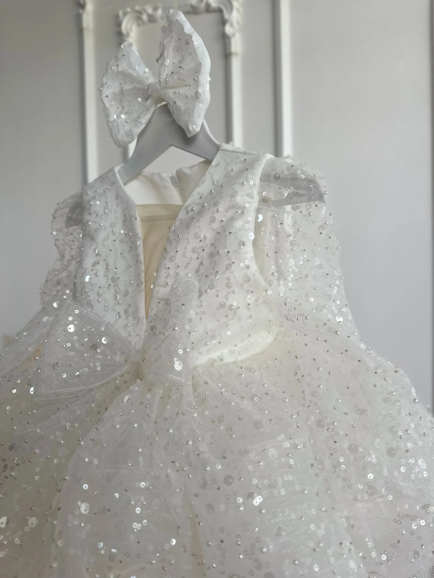 Zambak Tül Yaka Elbise Beyaz