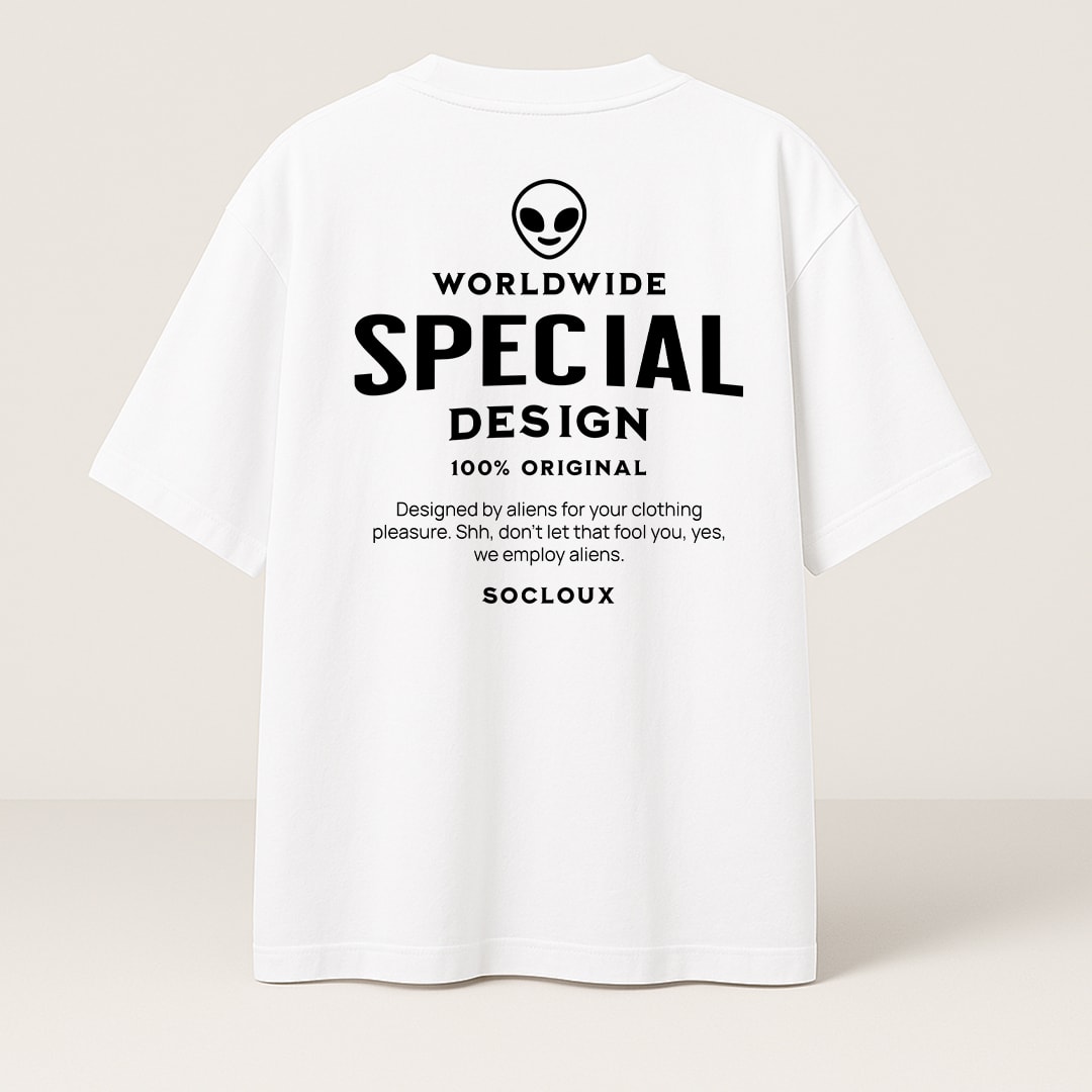 SOCLOUX ALIEN DESIGN PREMIUM OVERSIZE T-SHIRT - BEYAZ