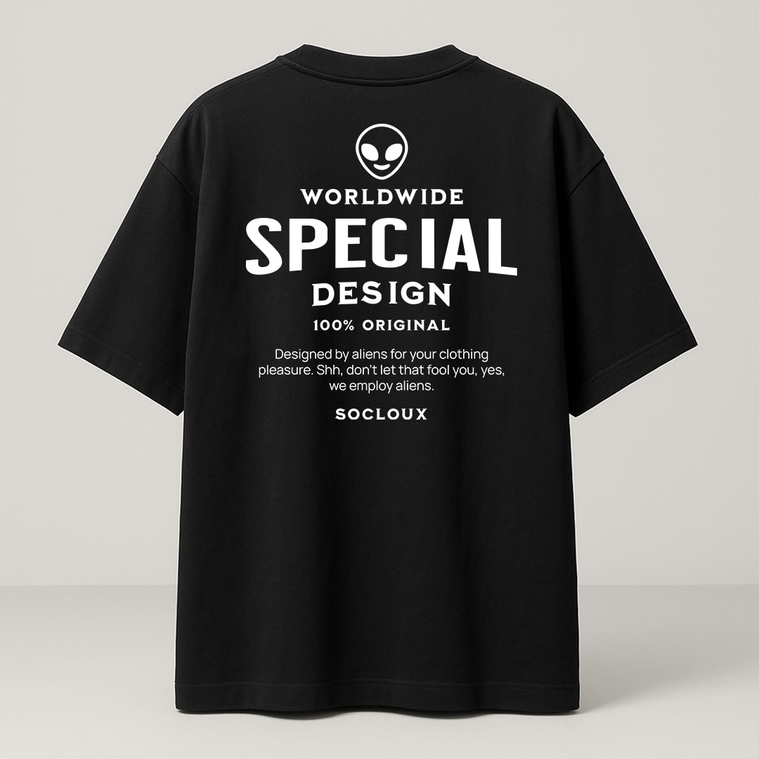 SOCLOUX ALIEN DESIGN PREMIUM OVERSIZE T-SHIRT - SİYAH