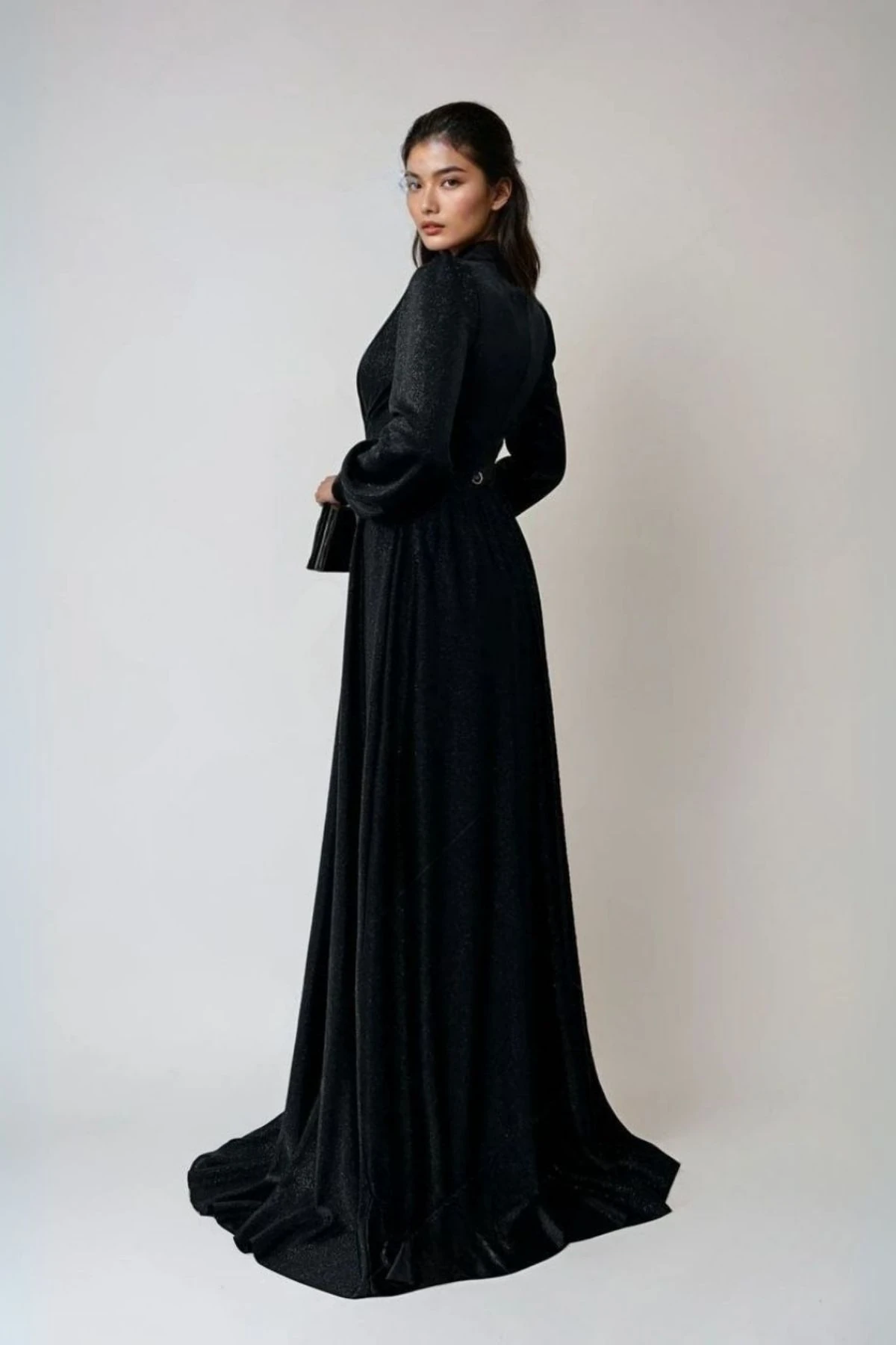 Simli Tül Kumaş Abiye Elbise - Siyah