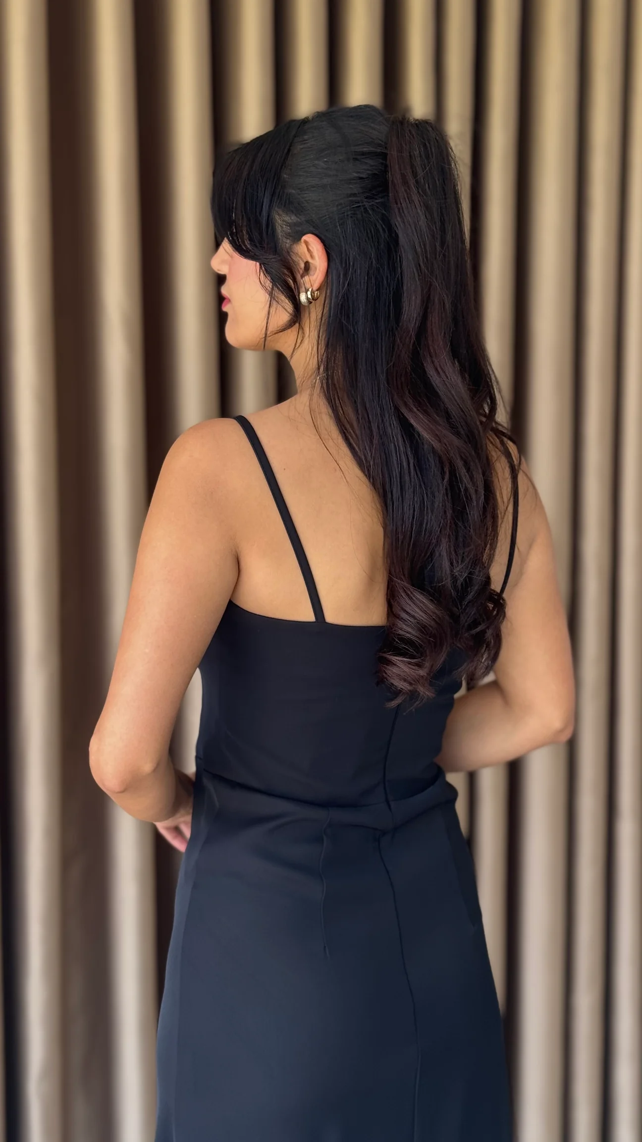 İnce Askılı Midi Elbise - Siyah