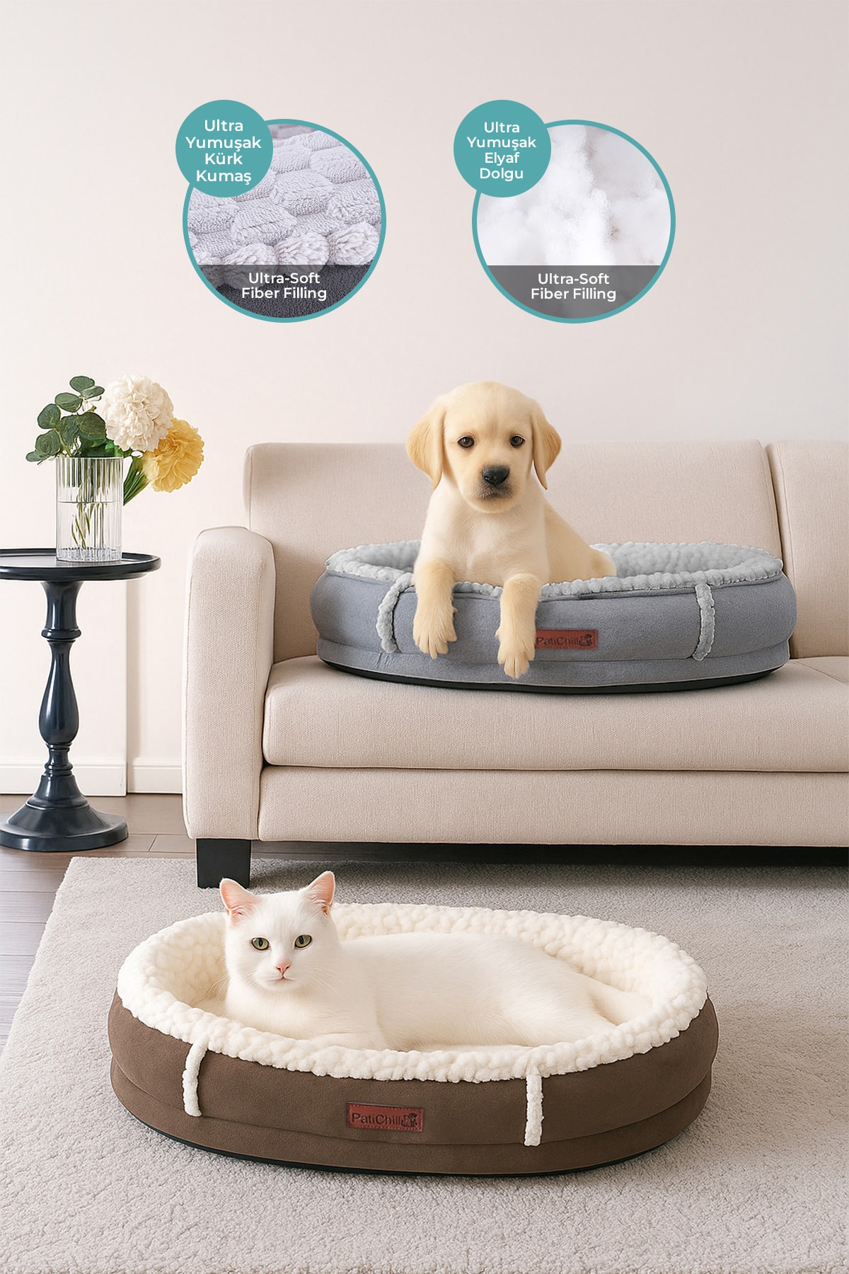 Kürk Peluş Kedi Köpek Yatağı Simba Yıkanabilir